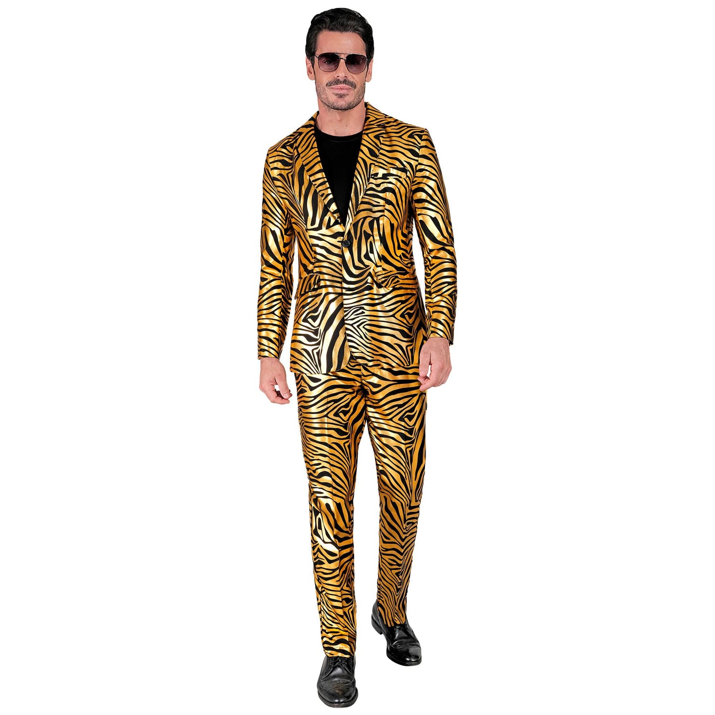 "GOLDENER ANIMAL PRINT PARTY FASHION ANZUG" (Jackett, Hose) – Detailansicht