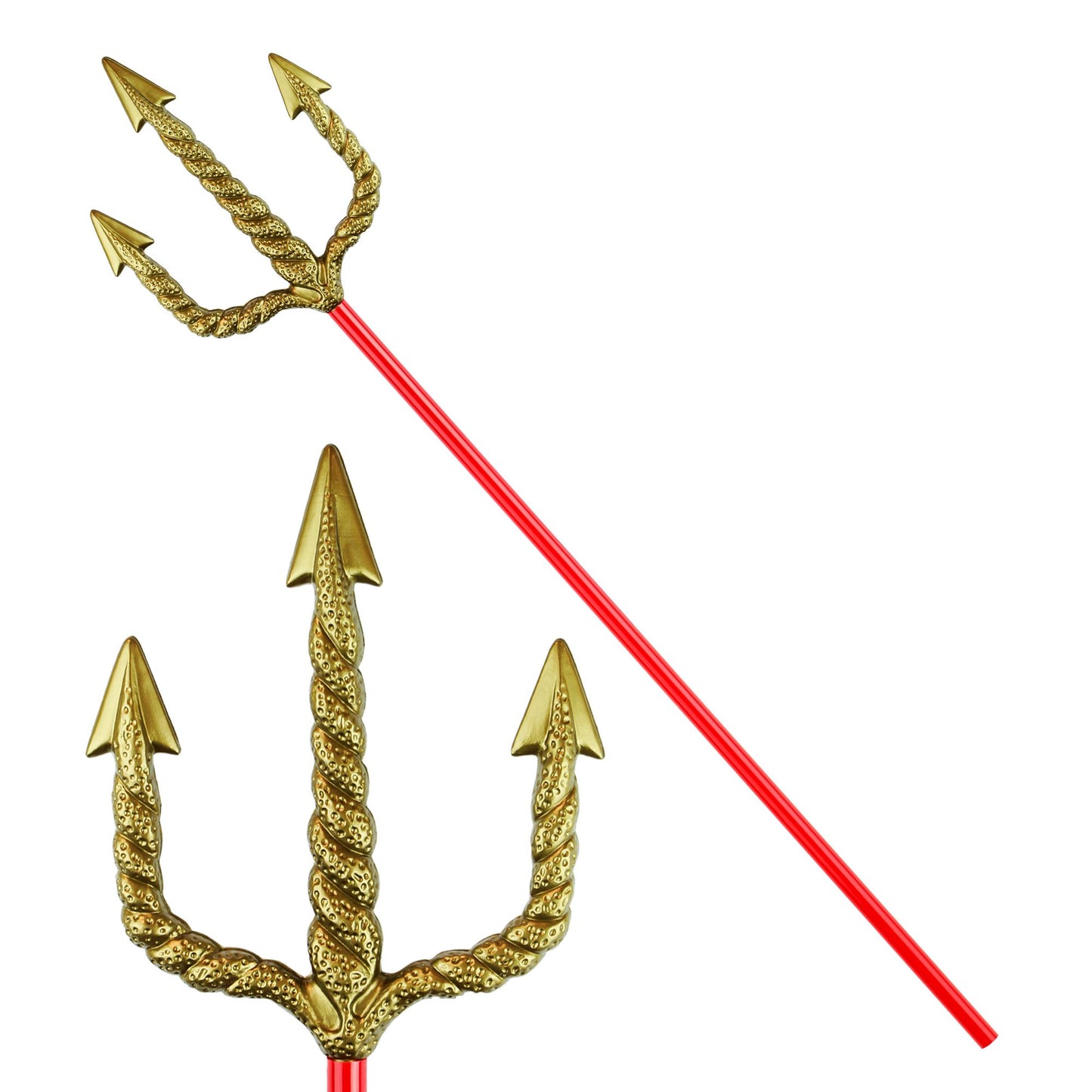 "GOLDENER DREIZACK - STIEL ROT" 120 CM – Vorderansicht