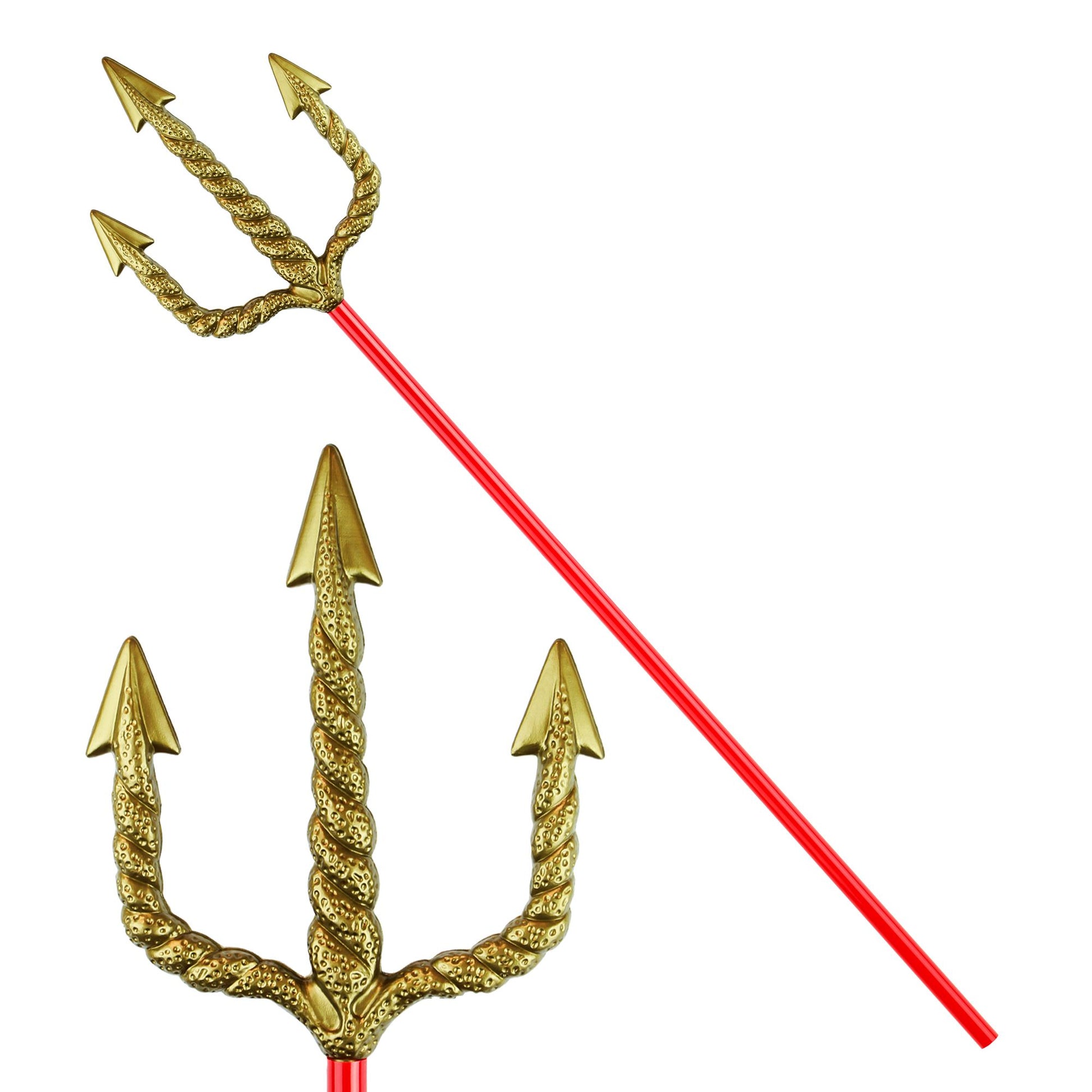 "GOLDENER DREIZACK - STIEL ROT" 120 CM – Vorderansicht