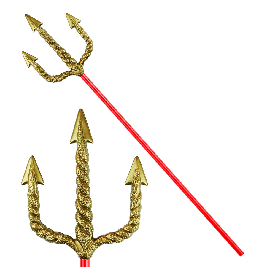 "GOLDENER DREIZACK - STIEL ROT" 120 CM – Vorderansicht