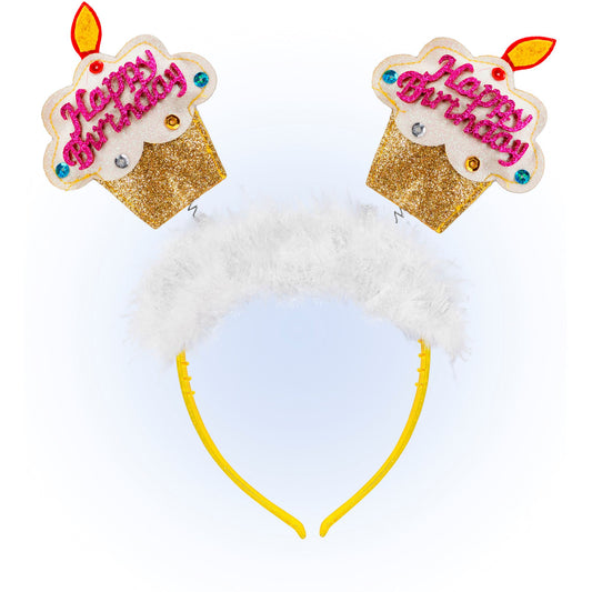 "GOLDENER HAPPY BIRTHDAY KUCHEN HAARREIF UND MARABU" – Vorderansicht