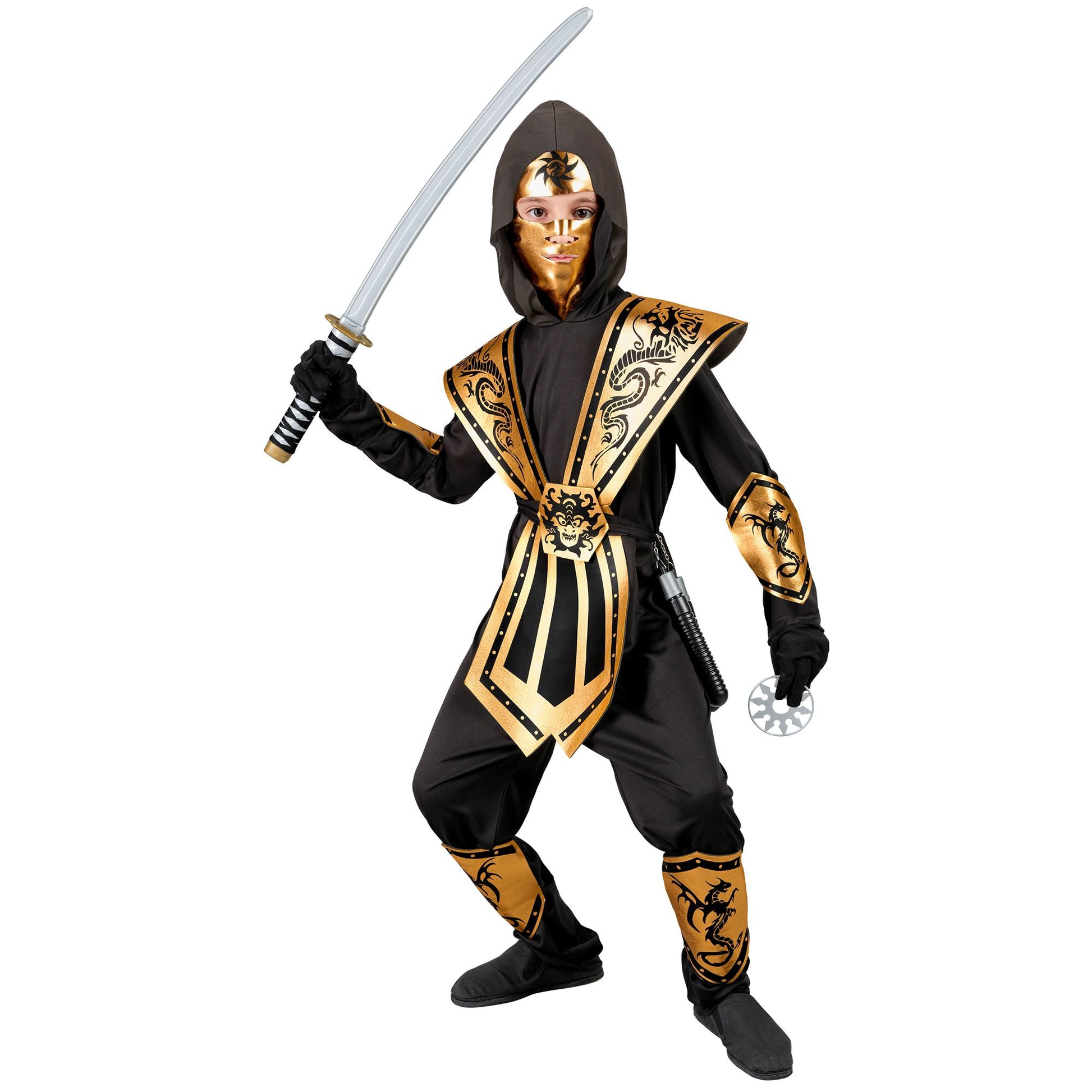 "GOLDENER KOMBAT NINJA" (Overall mit Kapuze, Brustrüstung, Gürtel, Arm- und Beinschnüre, Maske) – Ansicht 3