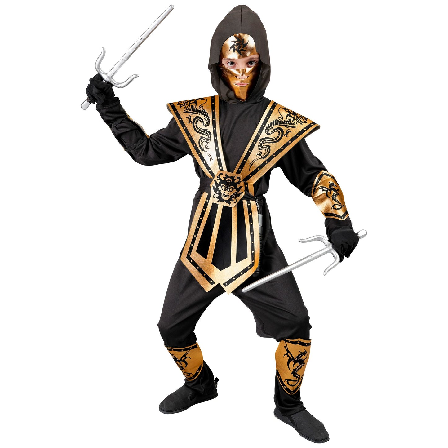 "GOLDENER KOMBAT NINJA" (Overall mit Kapuze, Brustrüstung, Gürtel, Arm- und Beinschnüre, Maske) – Ansicht 4
