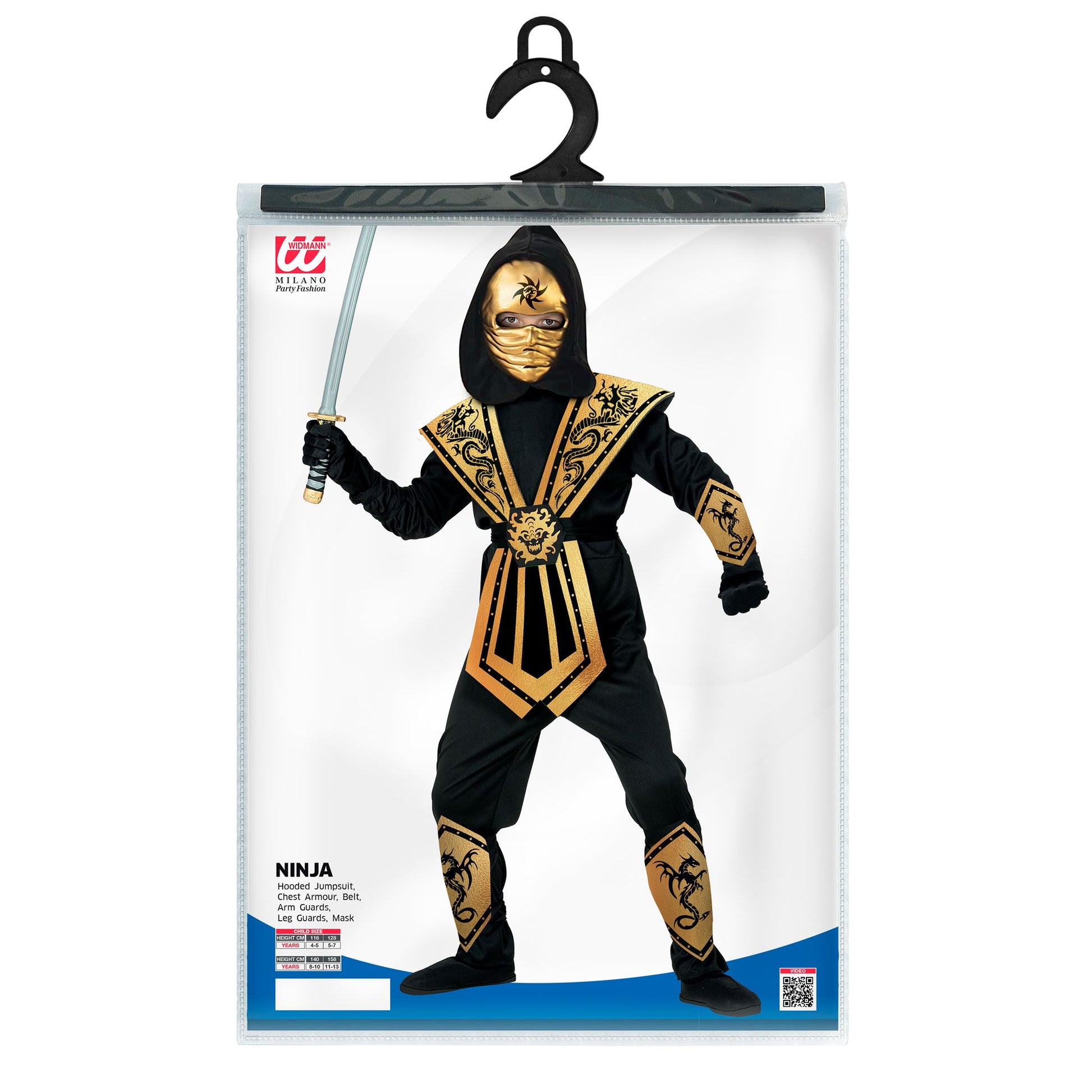 "GOLDENER KOMBAT NINJA" (Overall mit Kapuze, Brustrüstung, Gürtel, Arm- und Beinschnüre, Maske) – Ansicht 5