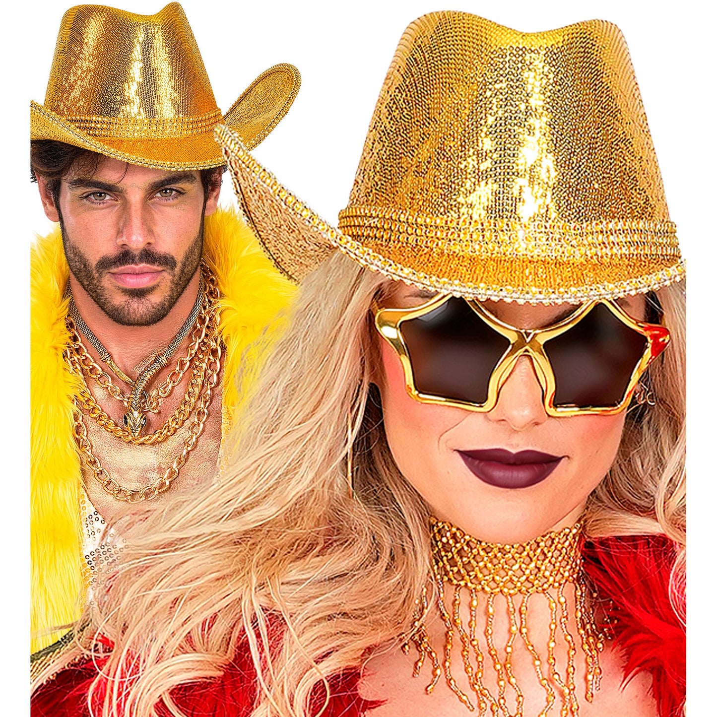 "GOLDENER PAILLETTEN COWBOY HUT MIT STRASS" – Ansicht 3