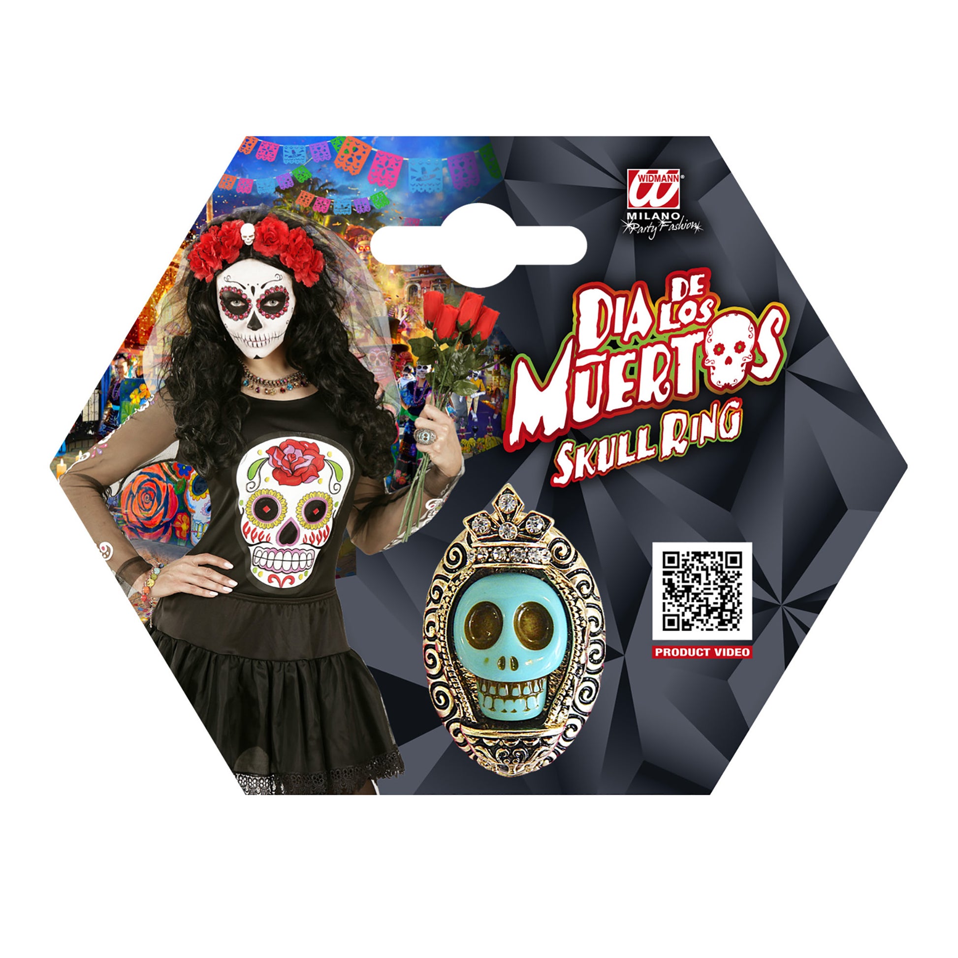 "GOLDENER RING MIT HELLBLAUEM TOTENKOPF UND STRASS" – Ansicht 3