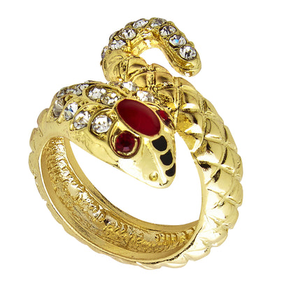 "GOLDENER SCHLANGENRING MIT STRASS & ROTEN STEINAUGEN" – Vorderansicht