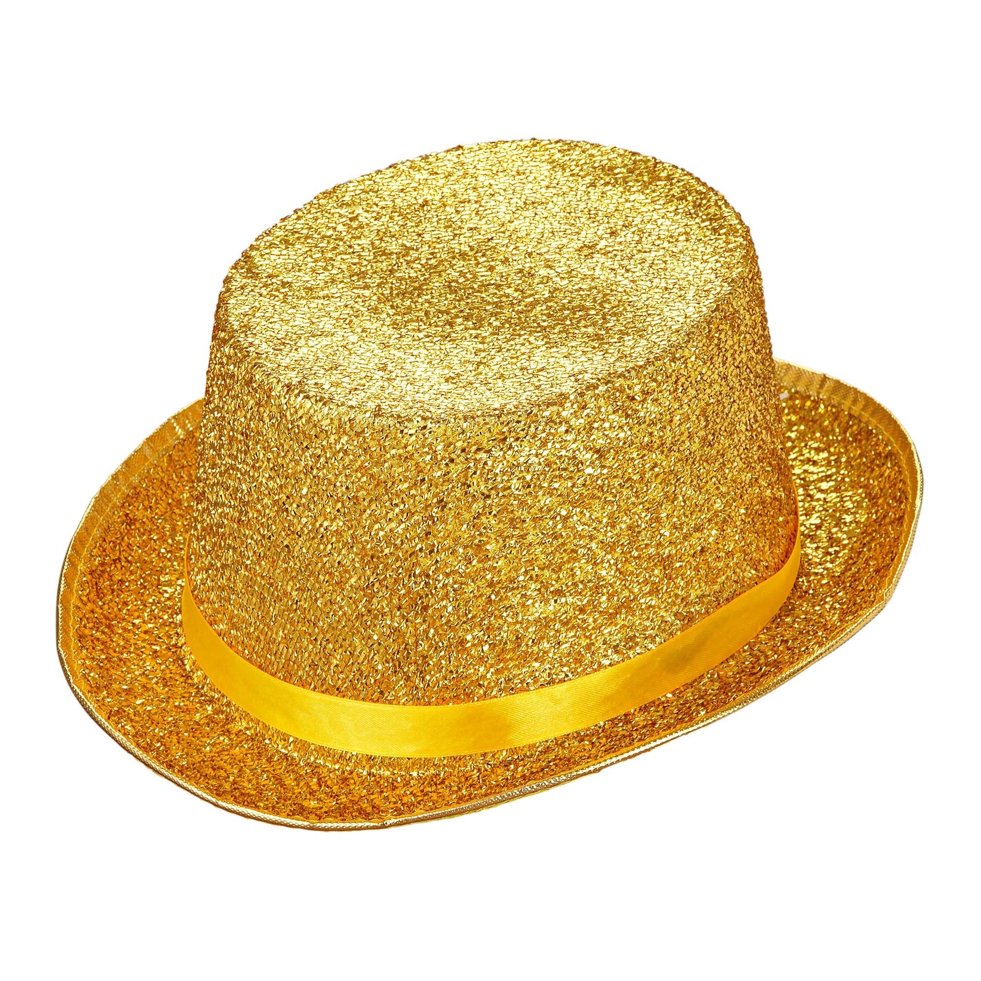 "GOLDENER ZYLINDERHUT AUS LUREX" 12 cm – Vorderansicht
