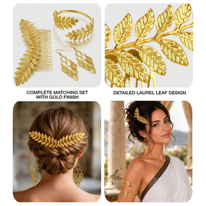 "GOLDENES LORBEERBLATT SCHMUCKSET" (Kopfschmuck, Ohrringe, Armband) – Ansicht 4