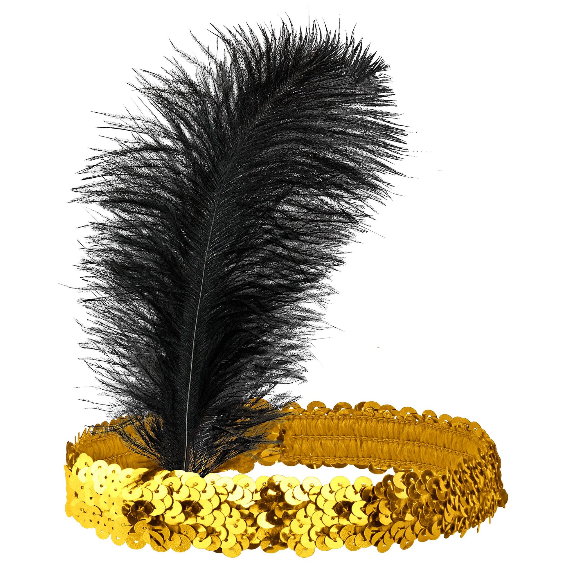 "GOLDENES PAILLETTEN STIRNBAND MIT FEDER" – Vorderansicht