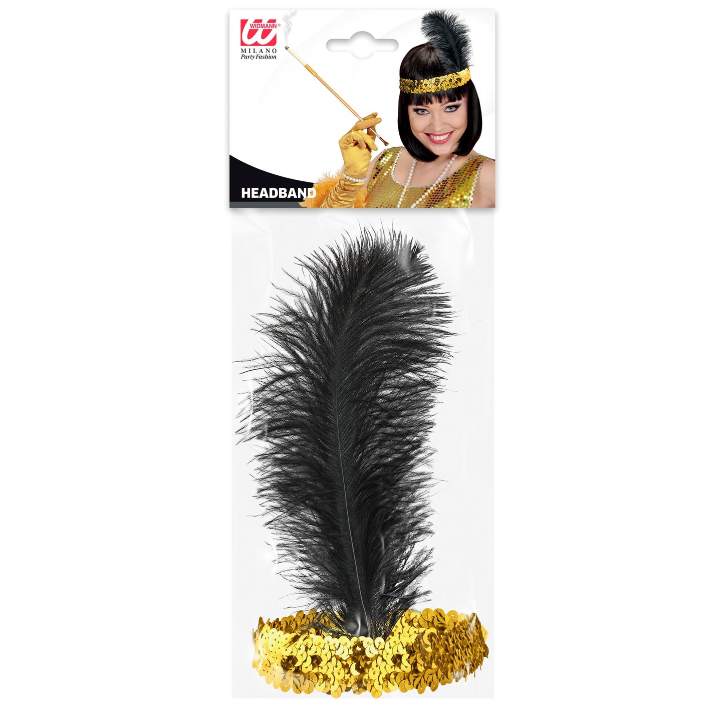 "GOLDENES PAILLETTEN STIRNBAND MIT FEDER" – Detailansicht