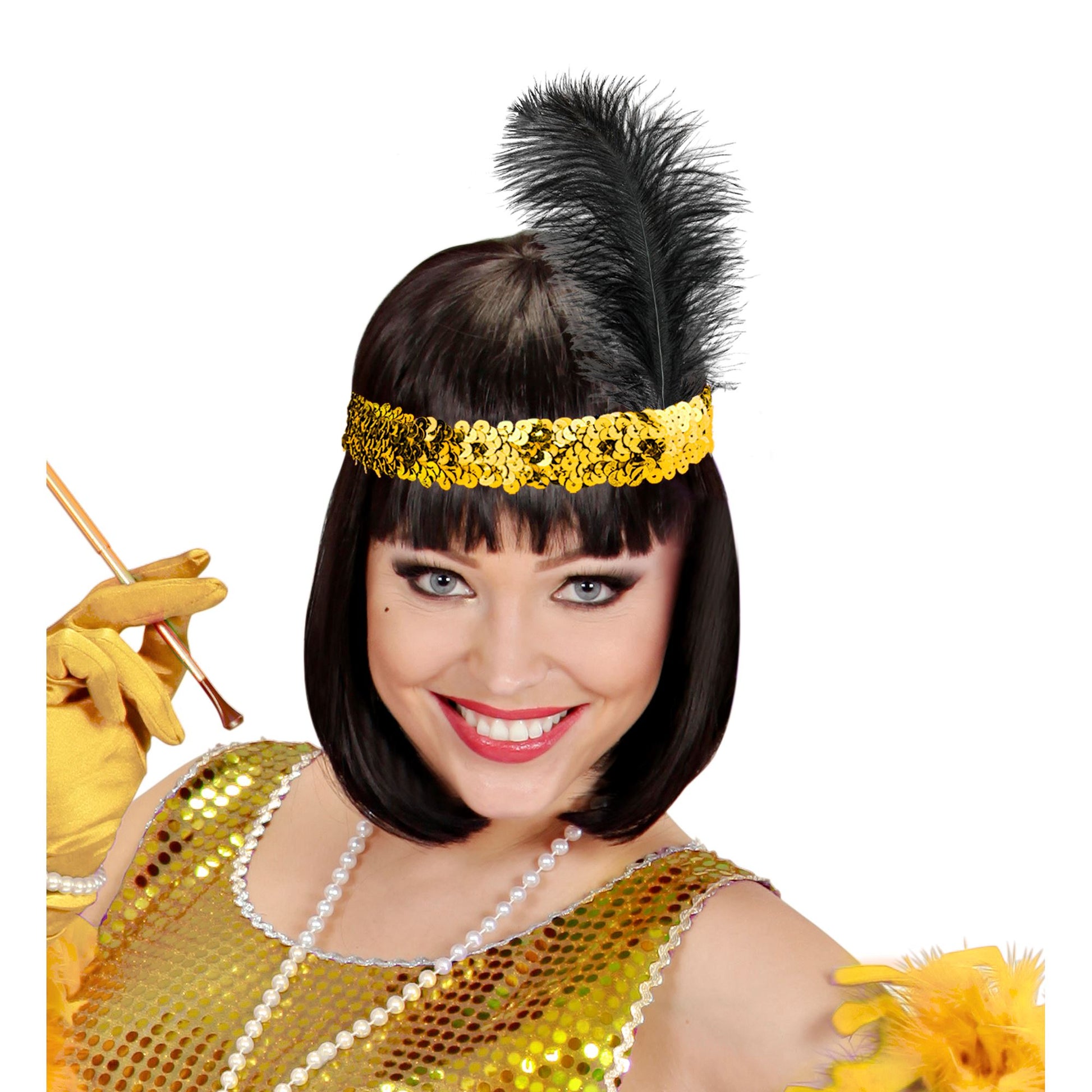 "GOLDENES PAILLETTEN STIRNBAND MIT FEDER" – Ansicht 3