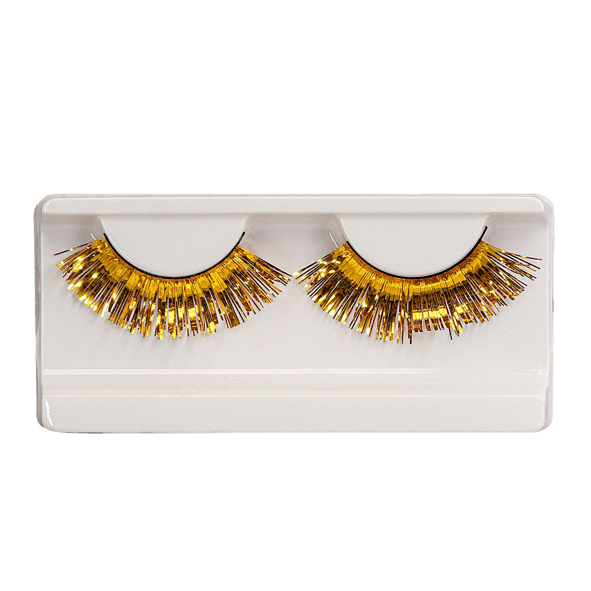 "GOLDMETALLISCHE WIMPERN" in Box mit Kleber in Glasflasche – Detailansicht