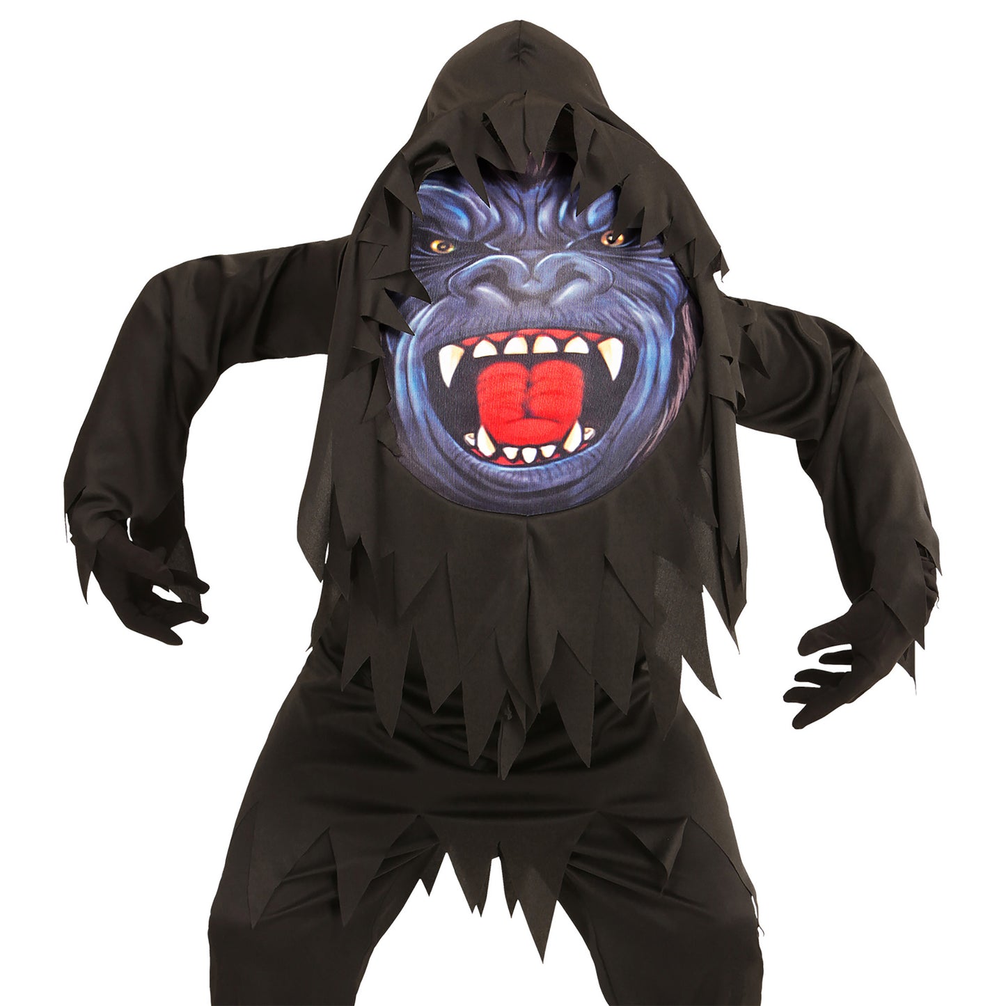 "GORILLA" (Robe, Riesenmaske mit Kapuze) – Vorderansicht