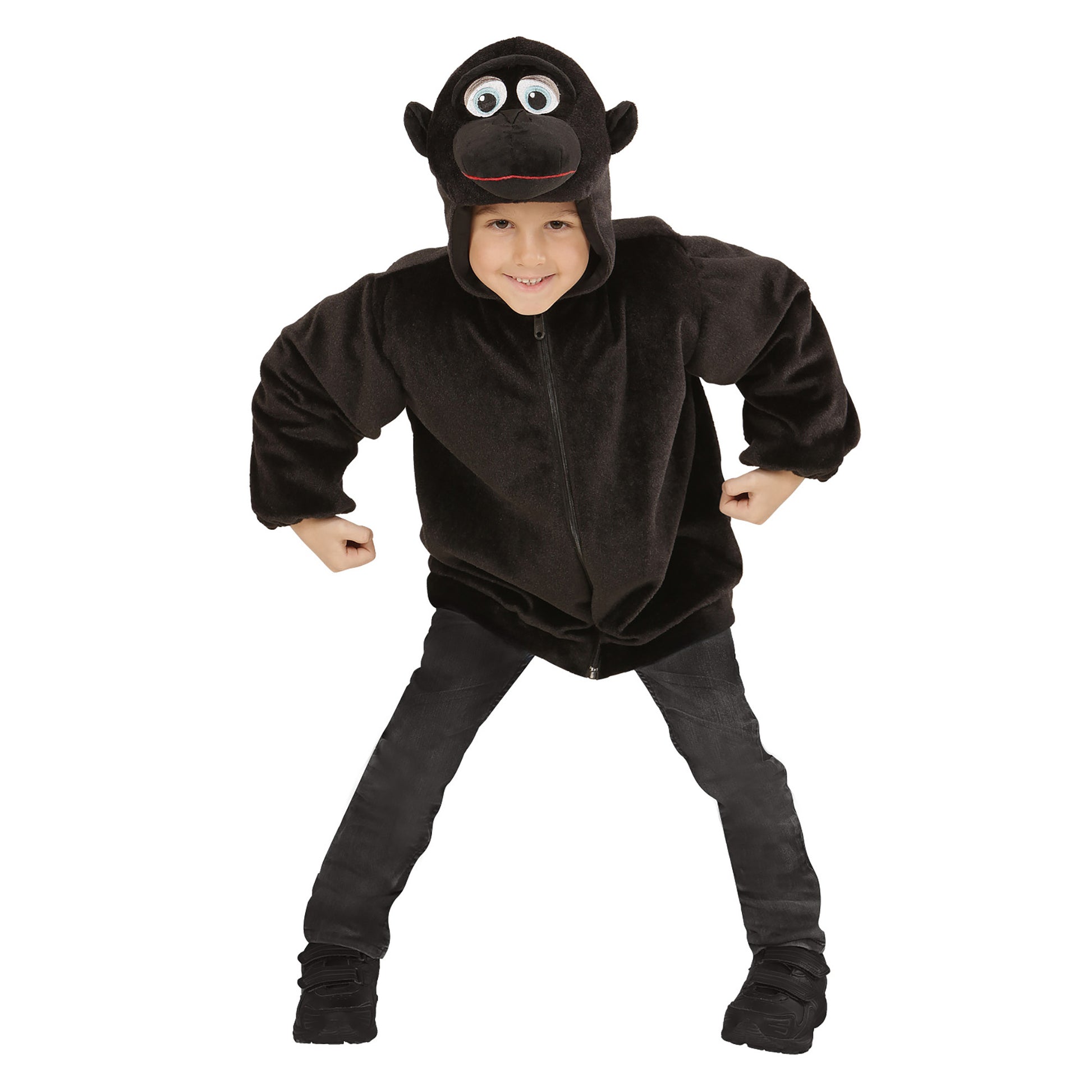 "GORILLA SOFT PLÜSCHKOSTÜM" (Jacke mit Kapuze und Maske) – Vorderansicht