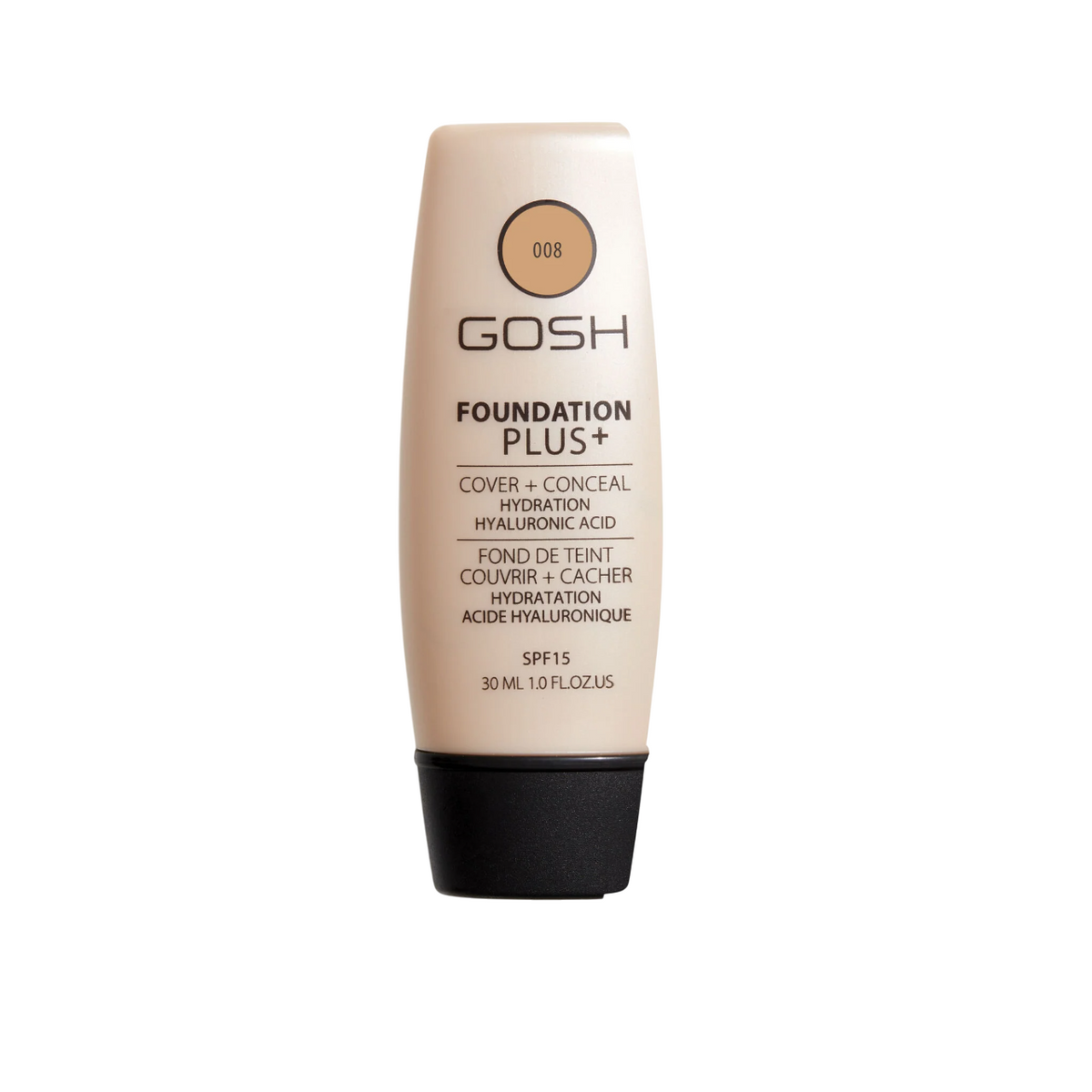 Gosh, Foundation Plus+, Cover & Conceal, Flüssige Grundierung, 008, Golden, 15 SPF, 30 ml