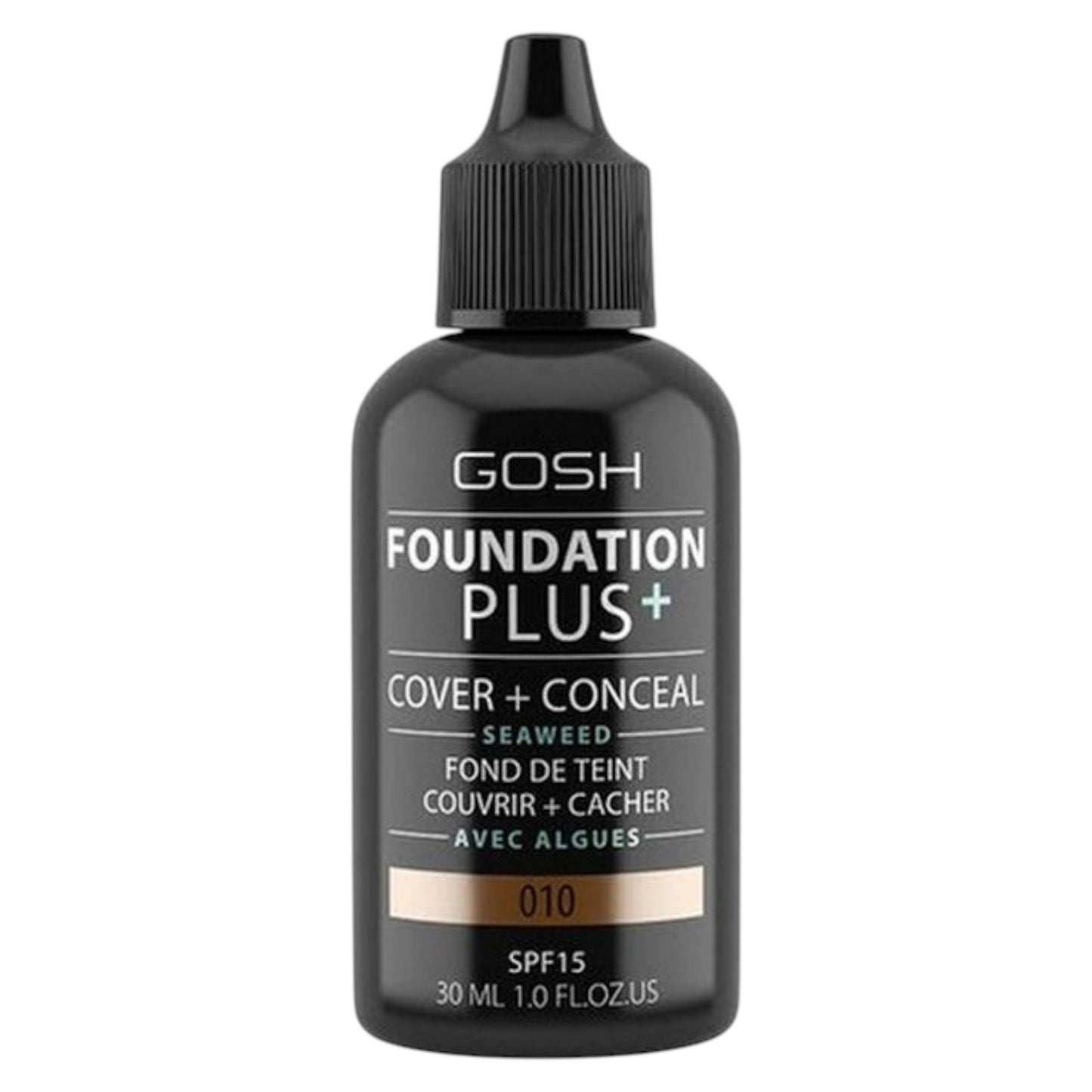 Gosh, Foundation Plus+, Cover & Conceal, Flüssige Grundierung, 010, Bräune, SPF15, 30 ml