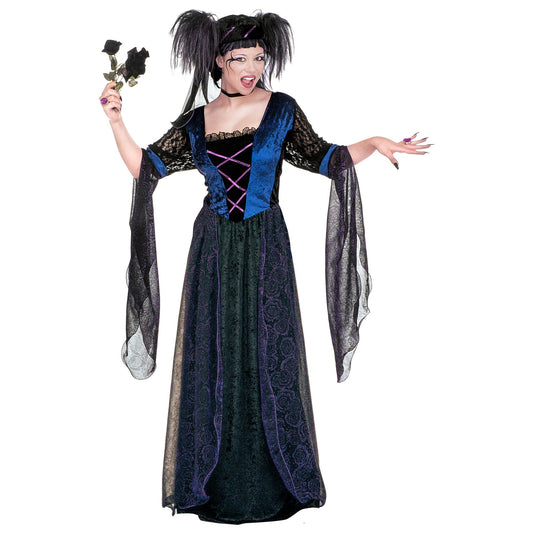 "GOTHIC PRINCESS" (Kleid aus Samt mit Schleiern, Kopfbedeckung mit Schleier) – Vorderansicht