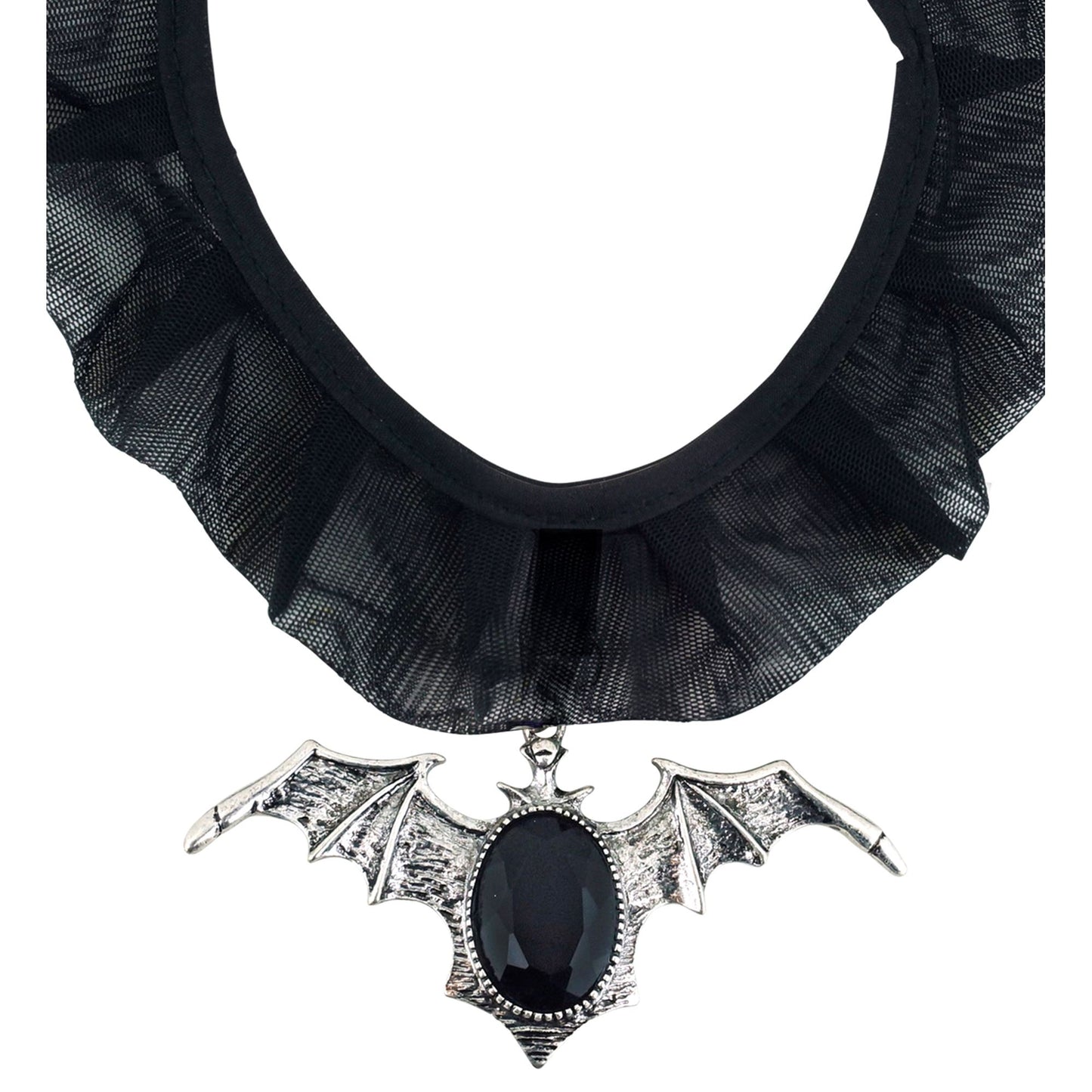 "GOTISCHE FLEDERMAUS HALSKETTE MIT SCHWARZEM EDELSTEIN" – Vorderansicht