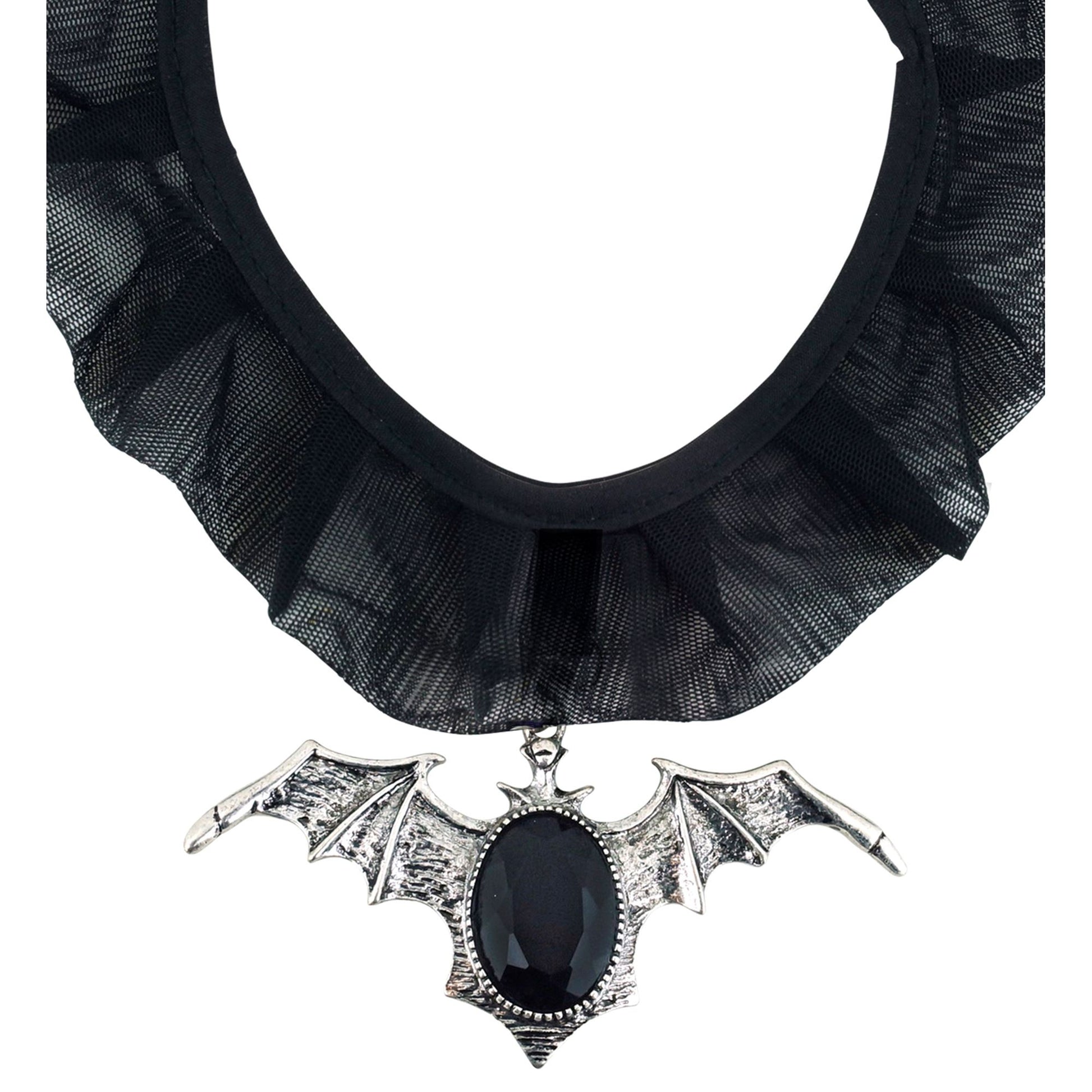 "GOTISCHE FLEDERMAUS HALSKETTE MIT SCHWARZEM EDELSTEIN" – Vorderansicht