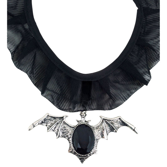 "GOTISCHE FLEDERMAUS HALSKETTE MIT SCHWARZEM EDELSTEIN" – Vorderansicht