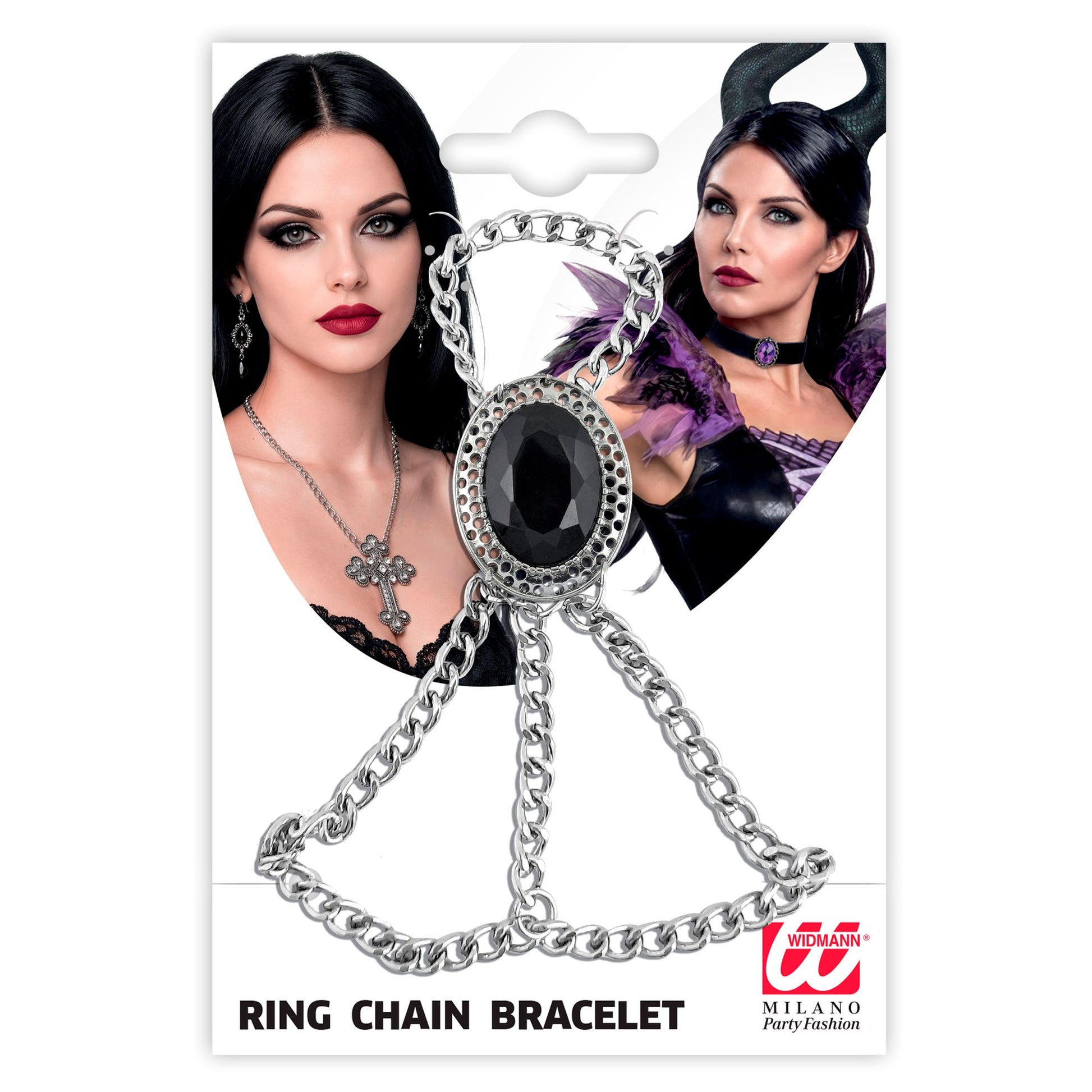 "GOTISCHE HANDGELENK-KETTE MIT SCHWARZEM EDELSTEIN MEDAILLON" – Detailansicht