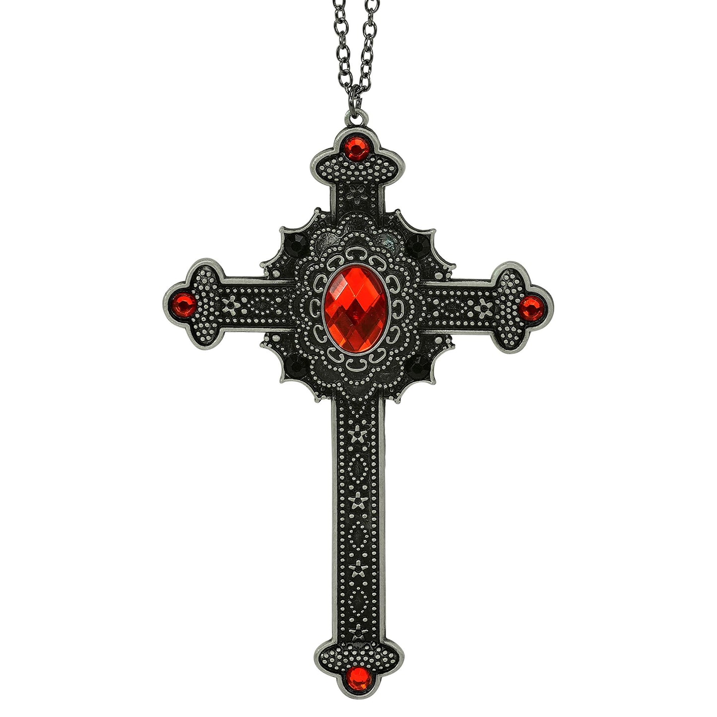 "GOTISCHE KREUZ KETTE MIT ROTEN EDELSTEINEN" – Vorderansicht