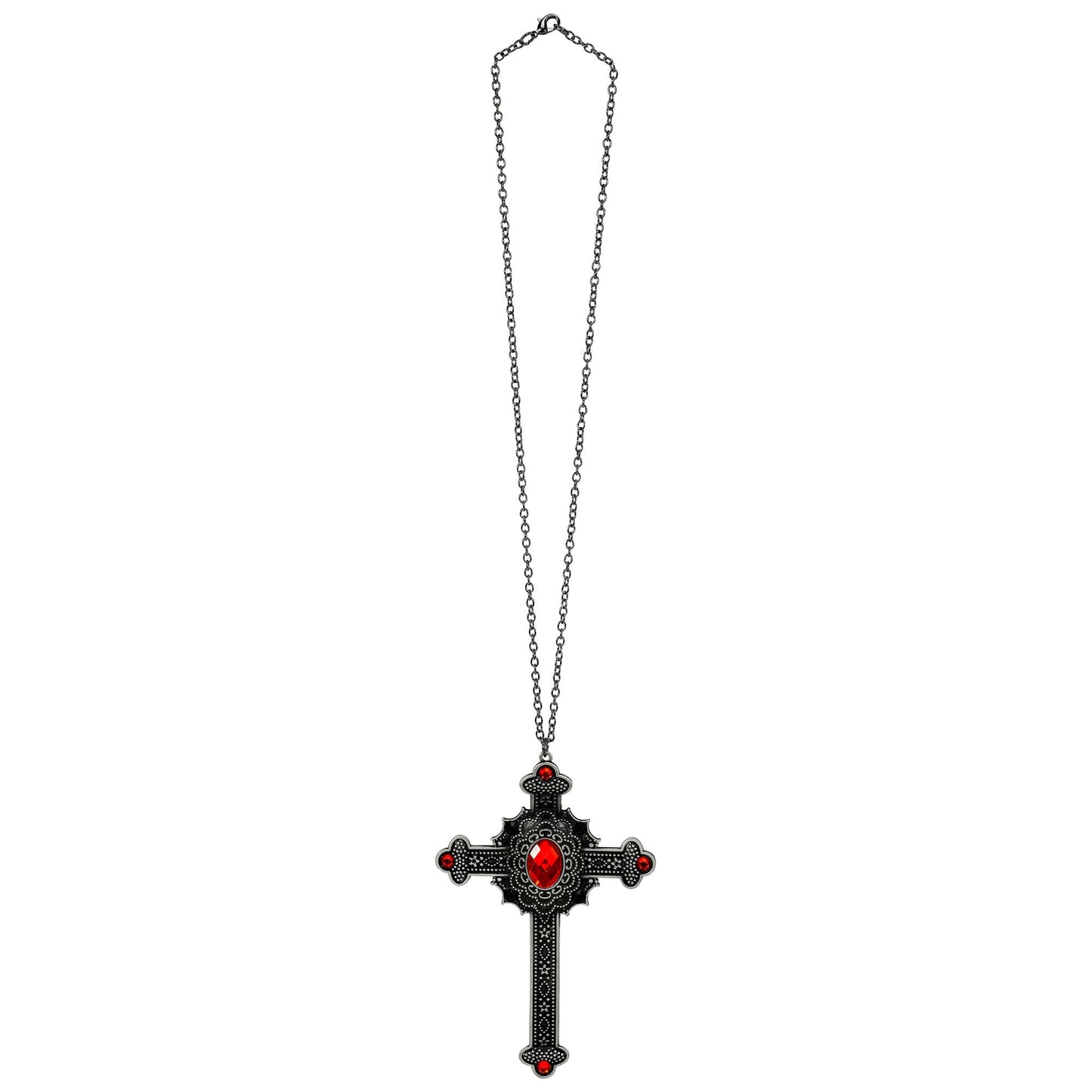 "GOTISCHE KREUZ KETTE MIT ROTEN EDELSTEINEN" – Detailansicht