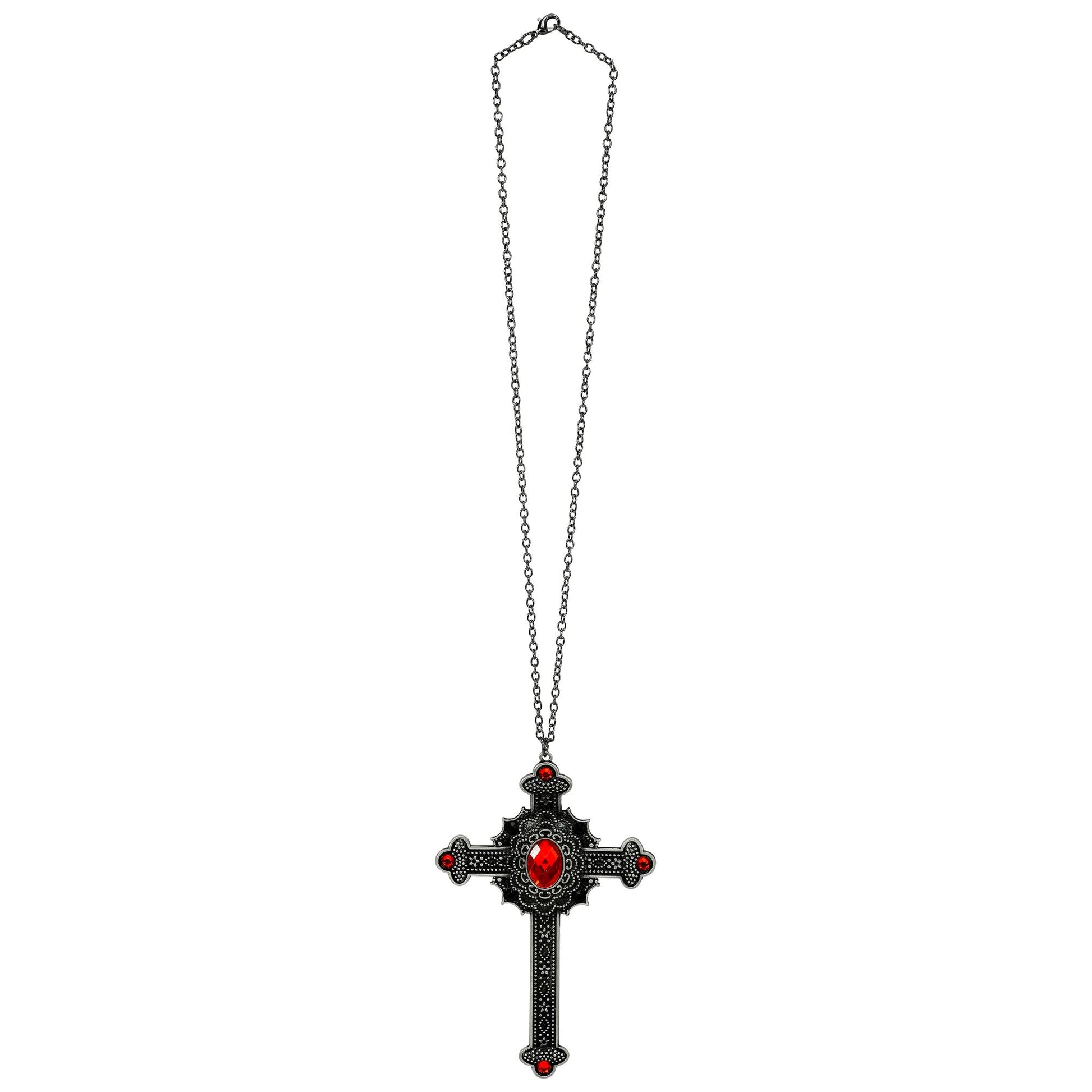 "GOTISCHE KREUZ KETTE MIT ROTEN EDELSTEINEN" – Detailansicht