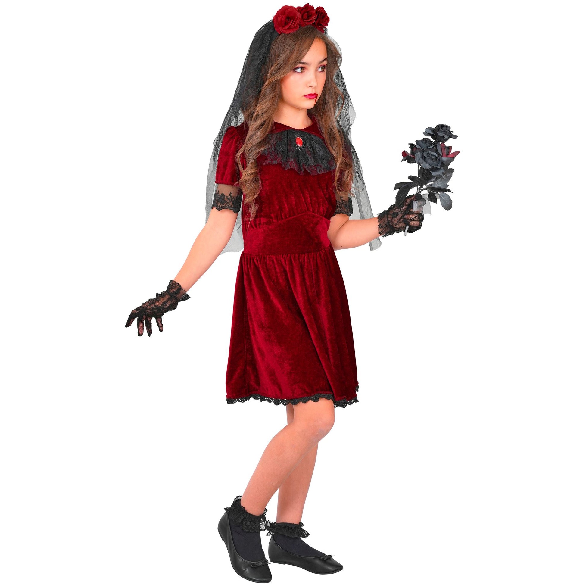 "GOTISCHE VAMPIRBRAUT" (Kleid, Schleier mit Blumen, Handschuhe) – Ansicht 3