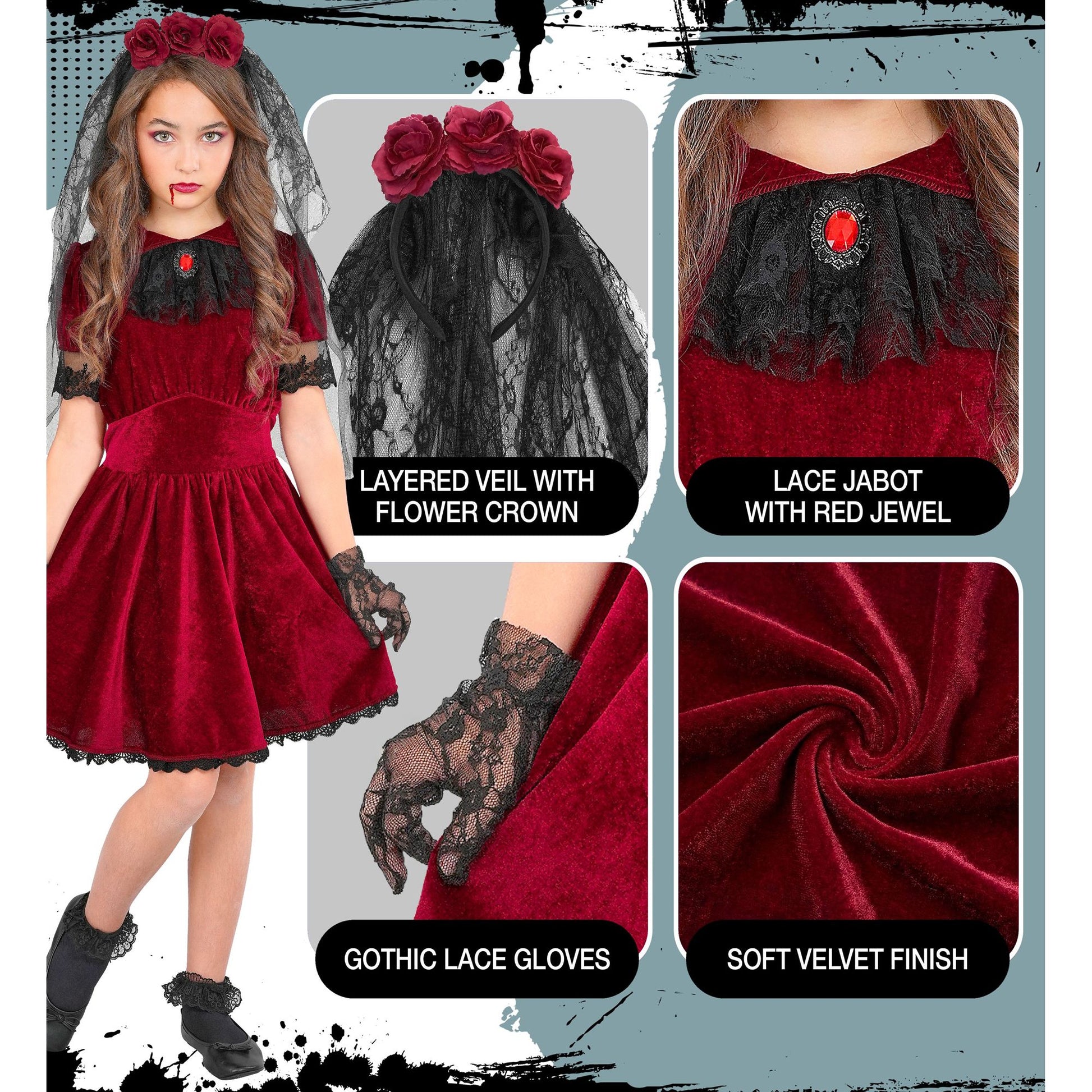 "GOTISCHE VAMPIRBRAUT" (Kleid, Schleier mit Blumen, Handschuhe) – Ansicht 6