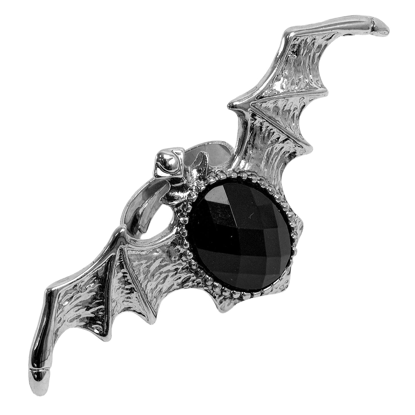 "GOTISCHER FLEDERMAUS RING MIT SCHWARZEM EDELSTEIN" – Vorderansicht