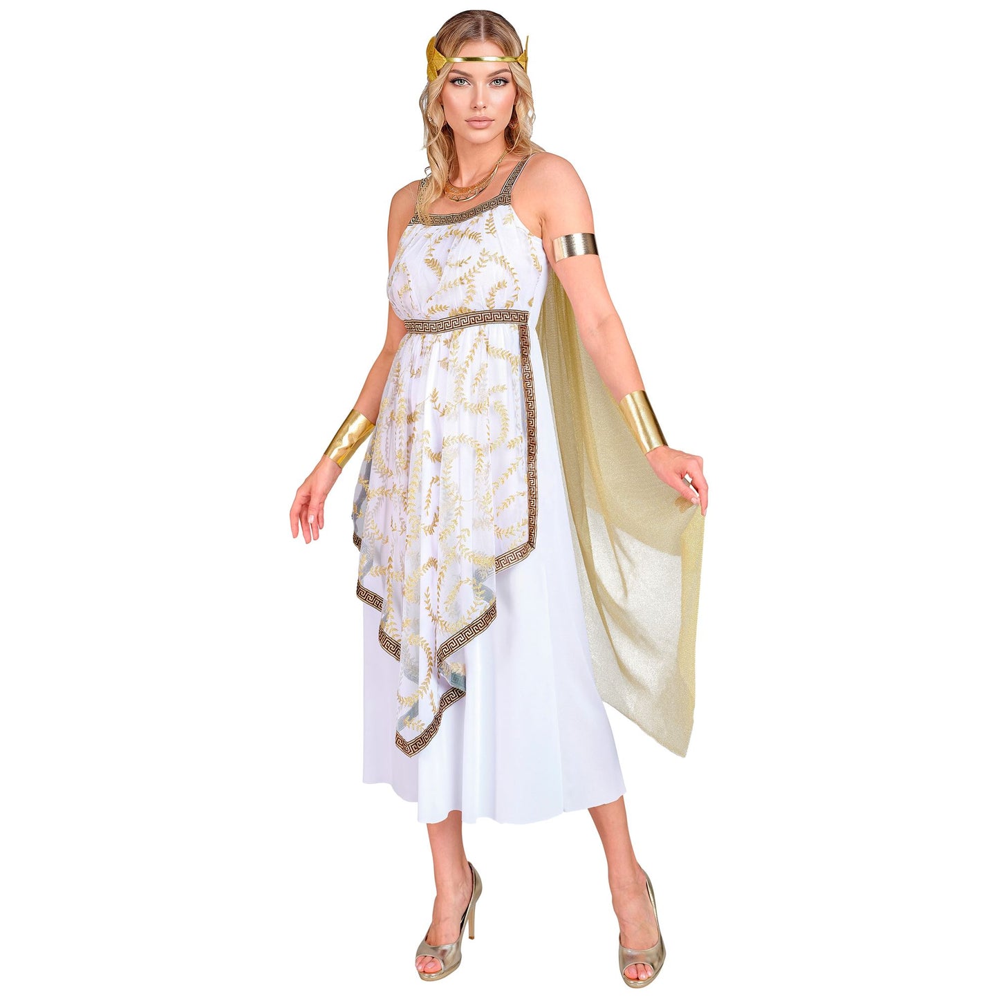 "GRIECHISCHE GÖTTIN" (Kleid mit Schulterumhang, Lorbeerkranz) – Vorderansicht