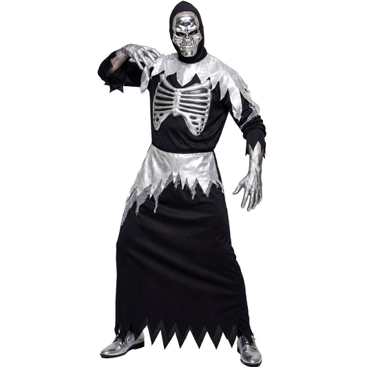 "GRIM REAPER" (Robe mit Rippenaufdruck, Gürtel, Maske mit Kapuze) – Vorderansicht
