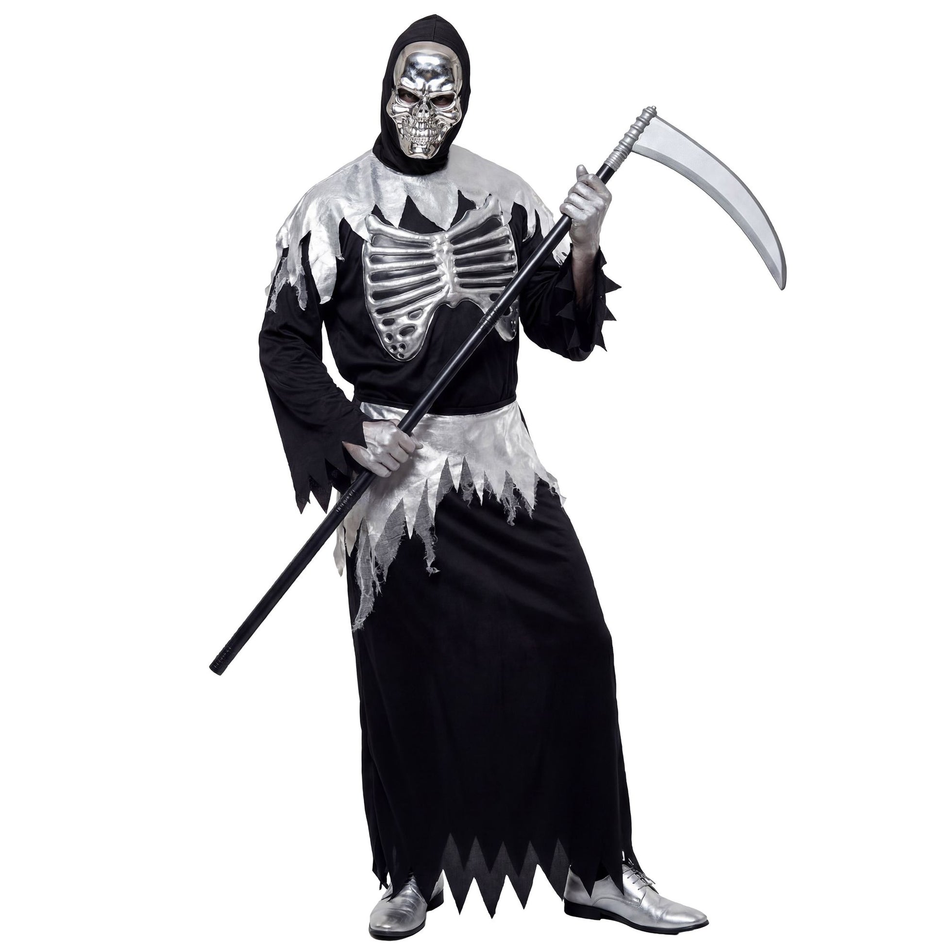 "GRIM REAPER" (Robe mit Rippenaufdruck, Gürtel, Maske mit Kapuze) – Detailansicht