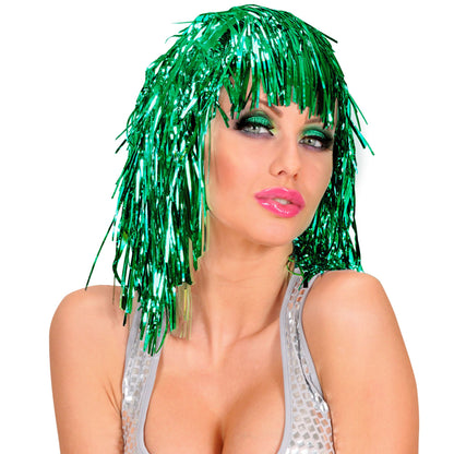 "GRÜNE LAMÉ PERÜCKE" in Polybag – Vorderansicht