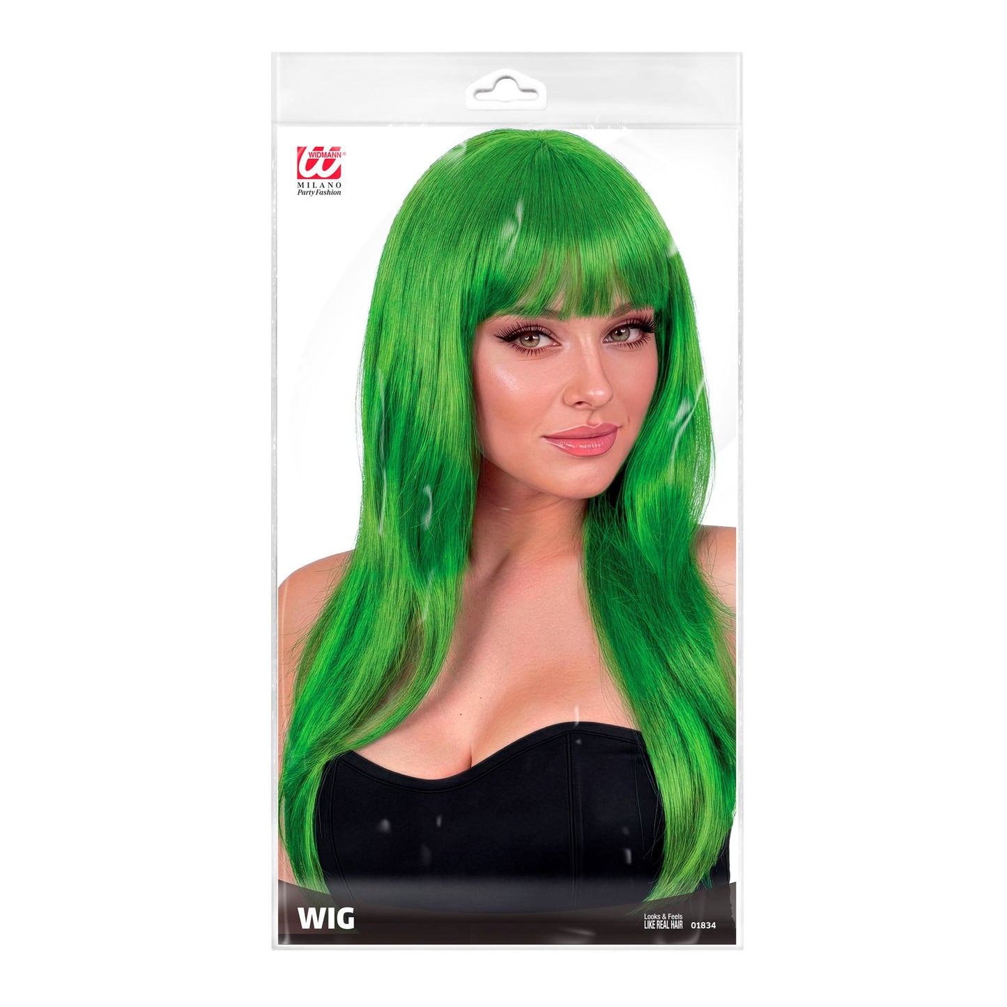 "GRÜNE VOGUE PERÜCKE" in Polybag – Detailansicht