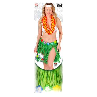 "GRÜNER HAWAII BASTROCK MIT BLUMENGÜRTEL" 40 cm - größenverstellbar – Detailansicht