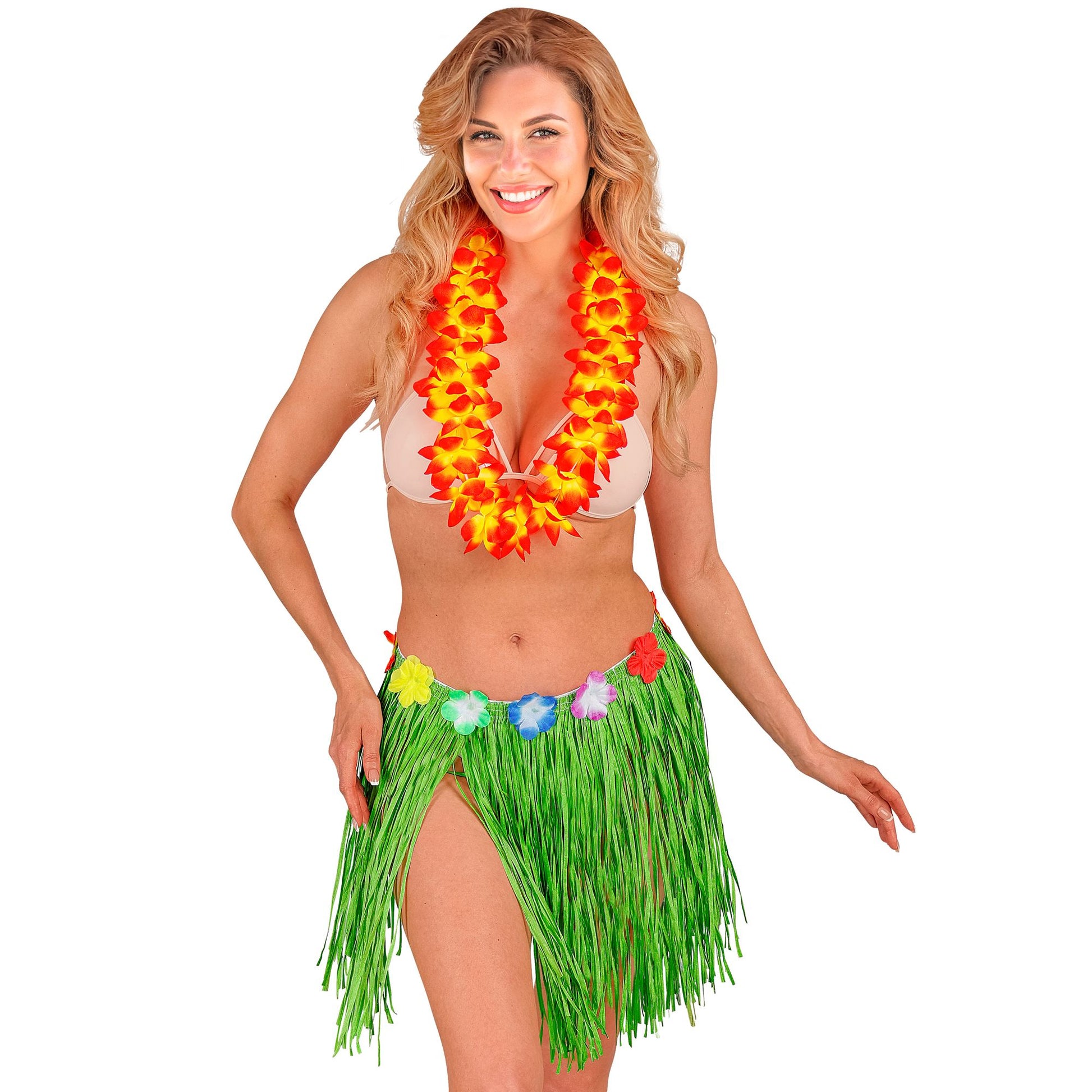 "GRÜNER HAWAII BASTROCK MIT BLUMENGÜRTEL" 40 cm - größenverstellbar – Ansicht 3