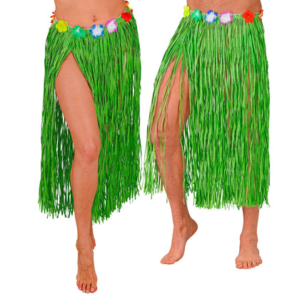 "GRÜNER HAWAII BASTROCK MIT BLUMENGÜRTEL" 80 cm - größenverstellbar – Vorderansicht