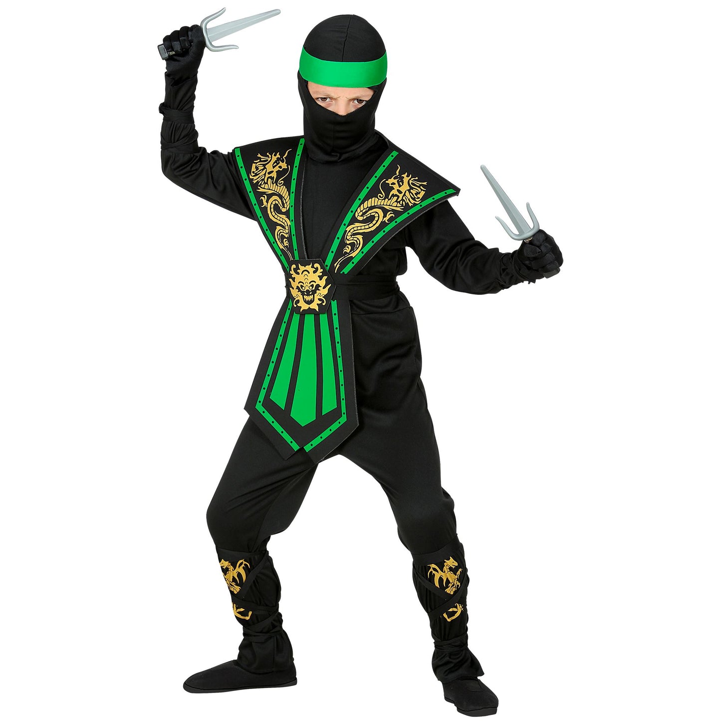 "GRÜNER KOMBAT NINJA" (Overall, Brustrüstung, Gürtel, Arm- und Beinschnüre, Maske, Stirnband) – Ansicht 3