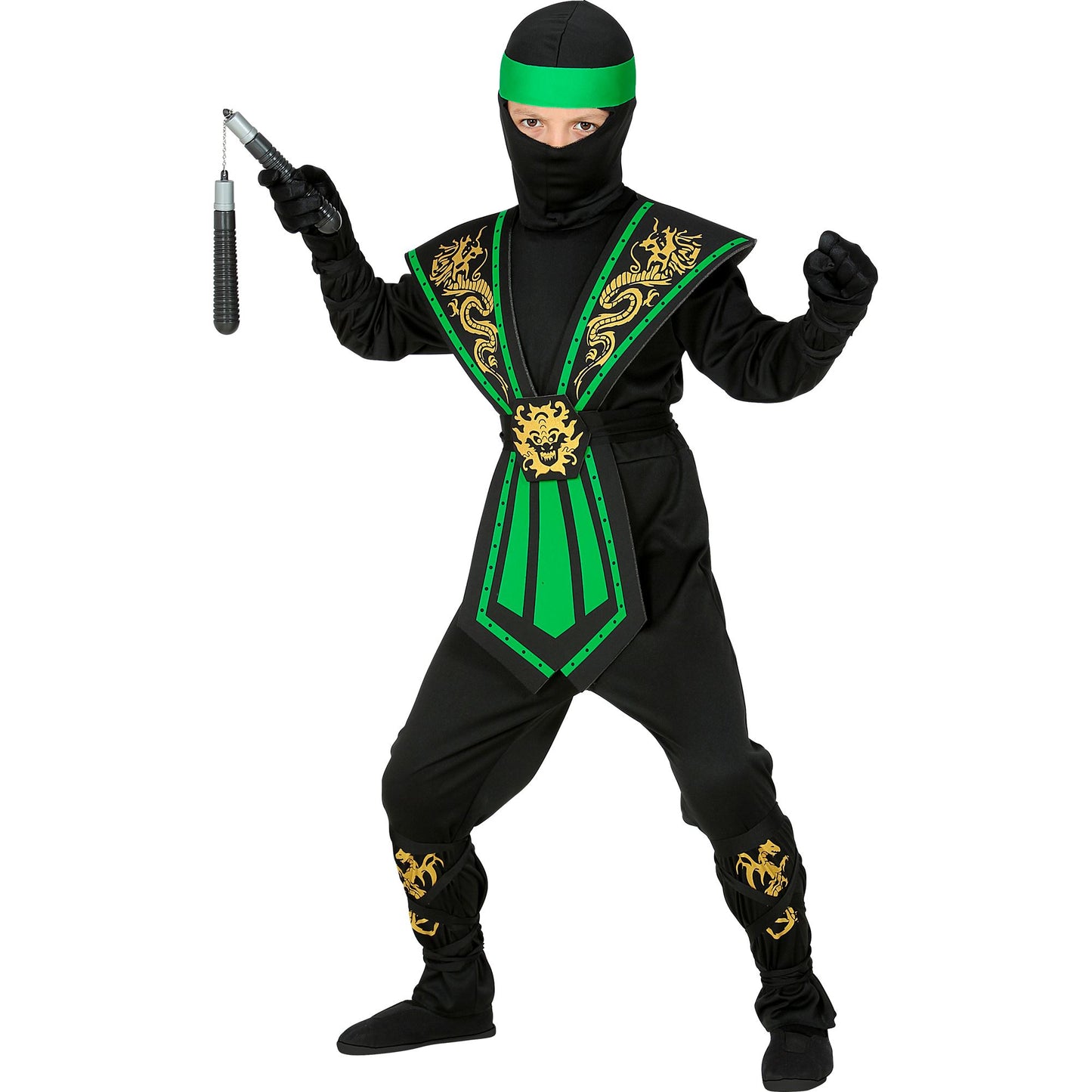 "GRÜNER KOMBAT NINJA" (Overall, Brustrüstung, Gürtel, Arm- und Beinschnüre, Maske, Stirnband) – Ansicht 4