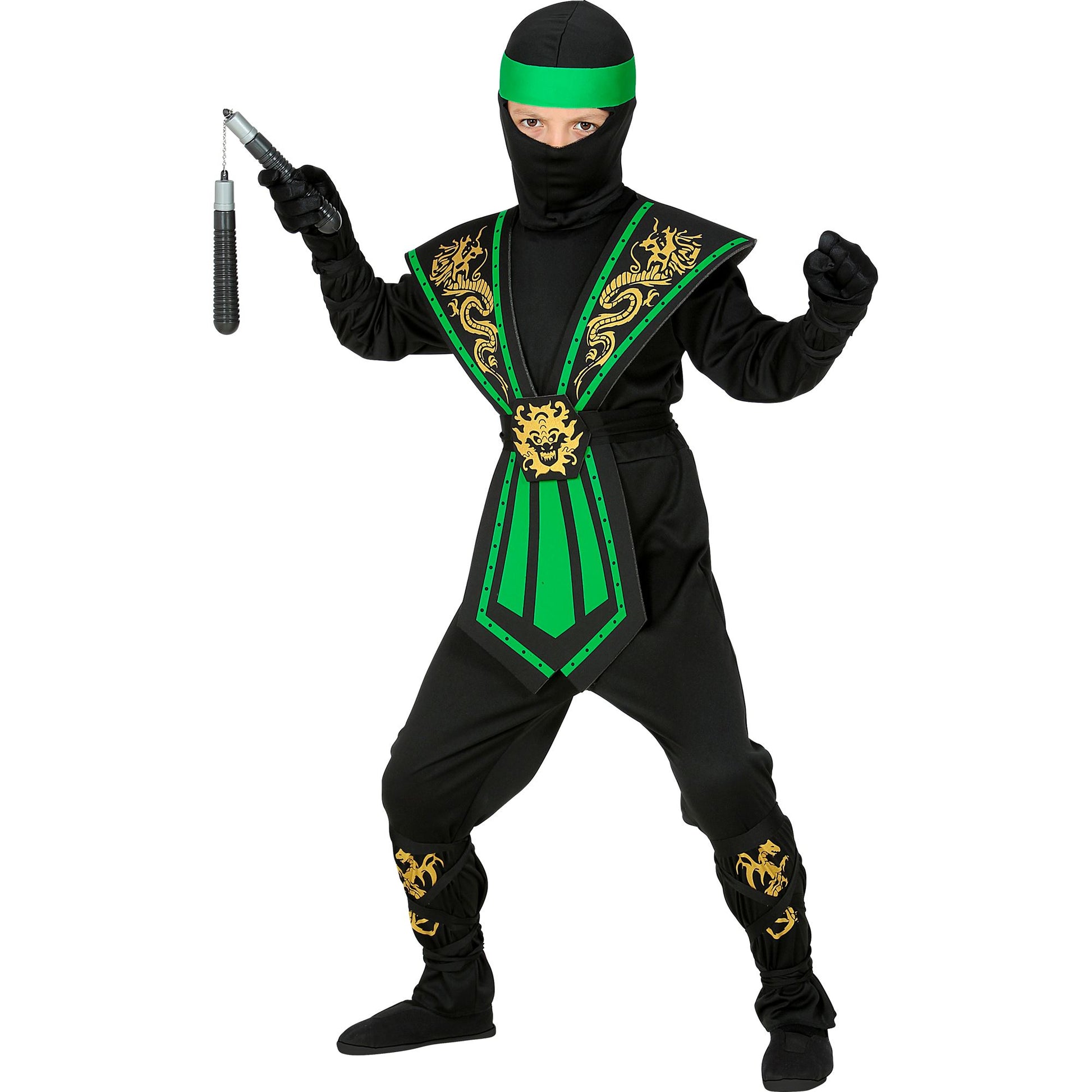 "GRÜNER KOMBAT NINJA" (Overall, Brustrüstung, Gürtel, Arm- und Beinschnüre, Maske, Stirnband) – Ansicht 4