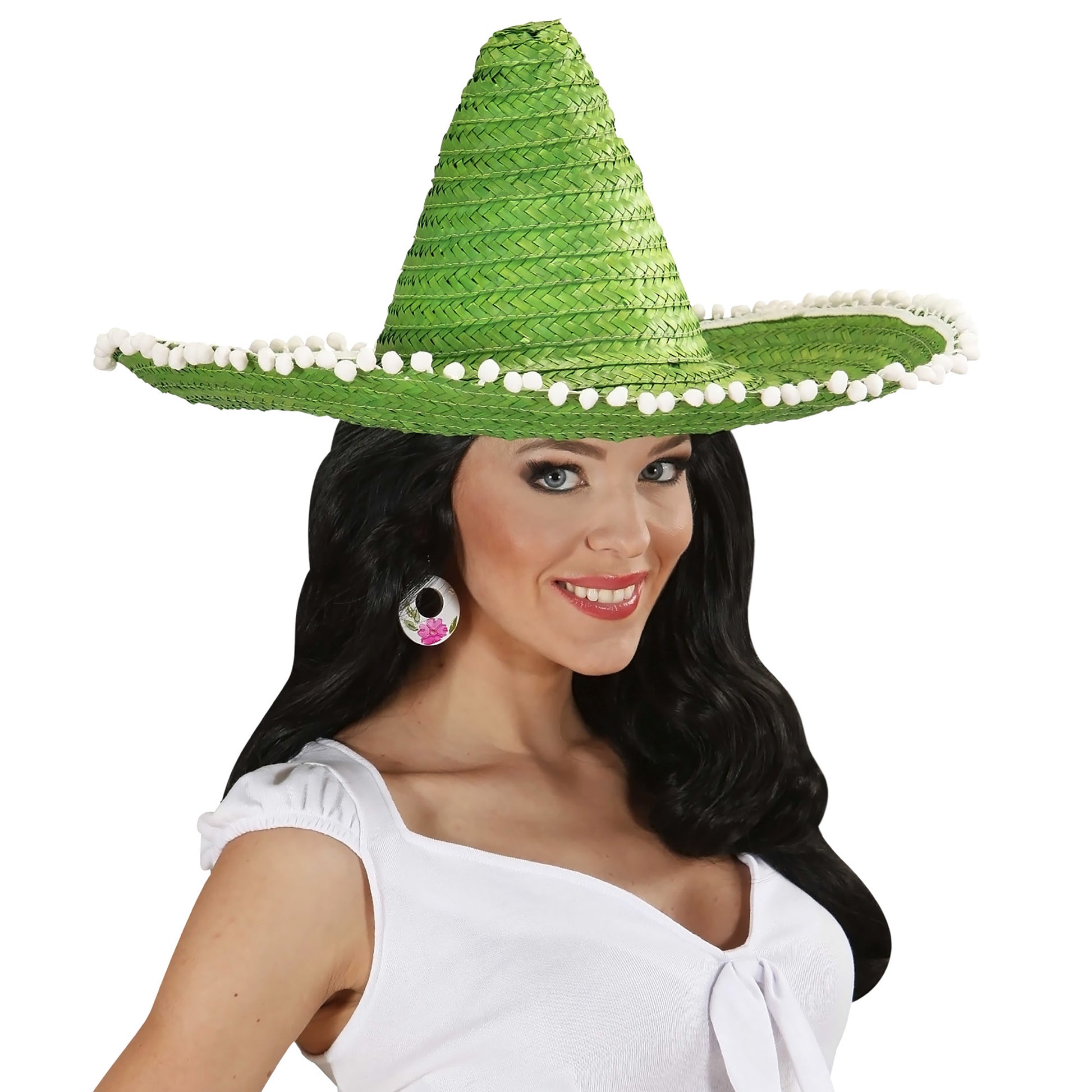 "GRÜNER SOMBRERO MIT POM POMS" 48 cm – Detailansicht