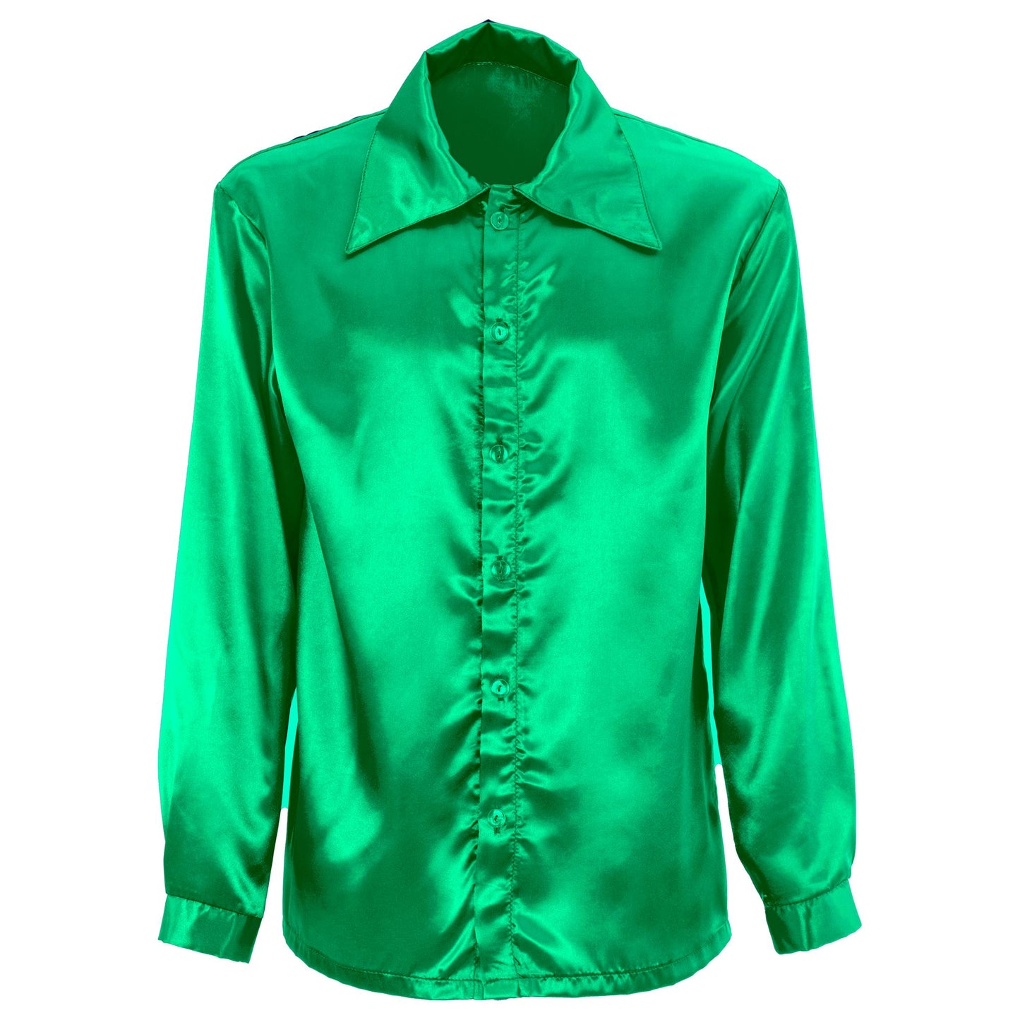 "GRÜNES 70s DISCO HEMD" aus Satin – Detailansicht