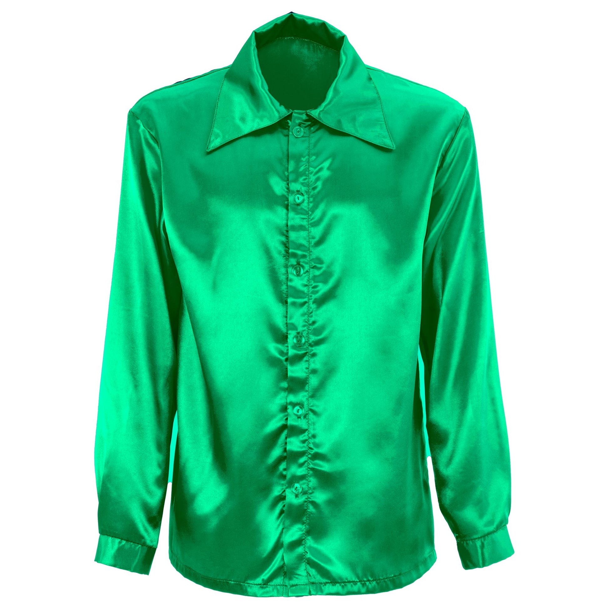 "GRÜNES 70s DISCO HEMD" aus Satin – Detailansicht