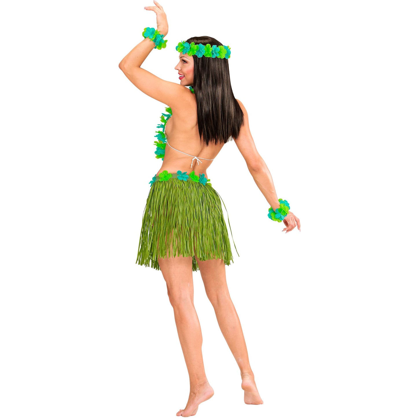 "GRÜNES HAWAII-SET" (Bastrock mit Blumengürtel, Halskette, Stirnband, 2 Armbänder) – Ansicht 5