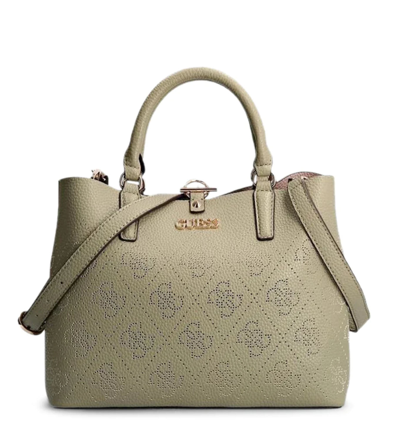 Guess, Amara, Polyurethan, Textilhandtasche, 4G-Logo, Grün, HWSG8493060, 29 x 22 x 14 cm