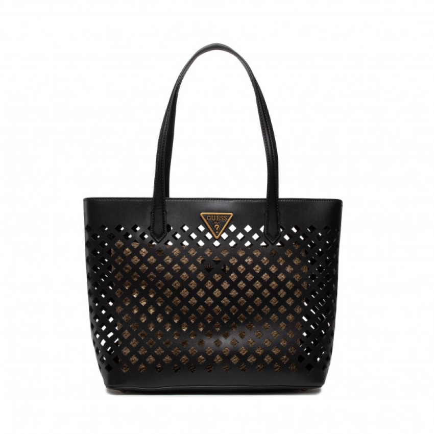 Guess, Aqua, Textiltasche, Schwarz/Braun, Für Frauen, 29 x 32/40 x 12