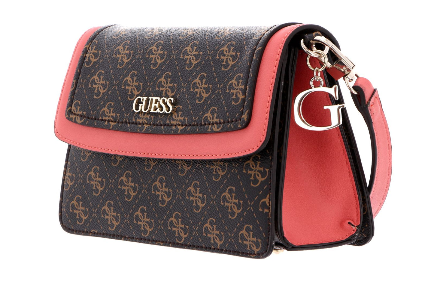 Guess, Camy, Kunstleder, 4G-Logo, Textil-Umhängetasche, Koralle/Braun, Für Frauen